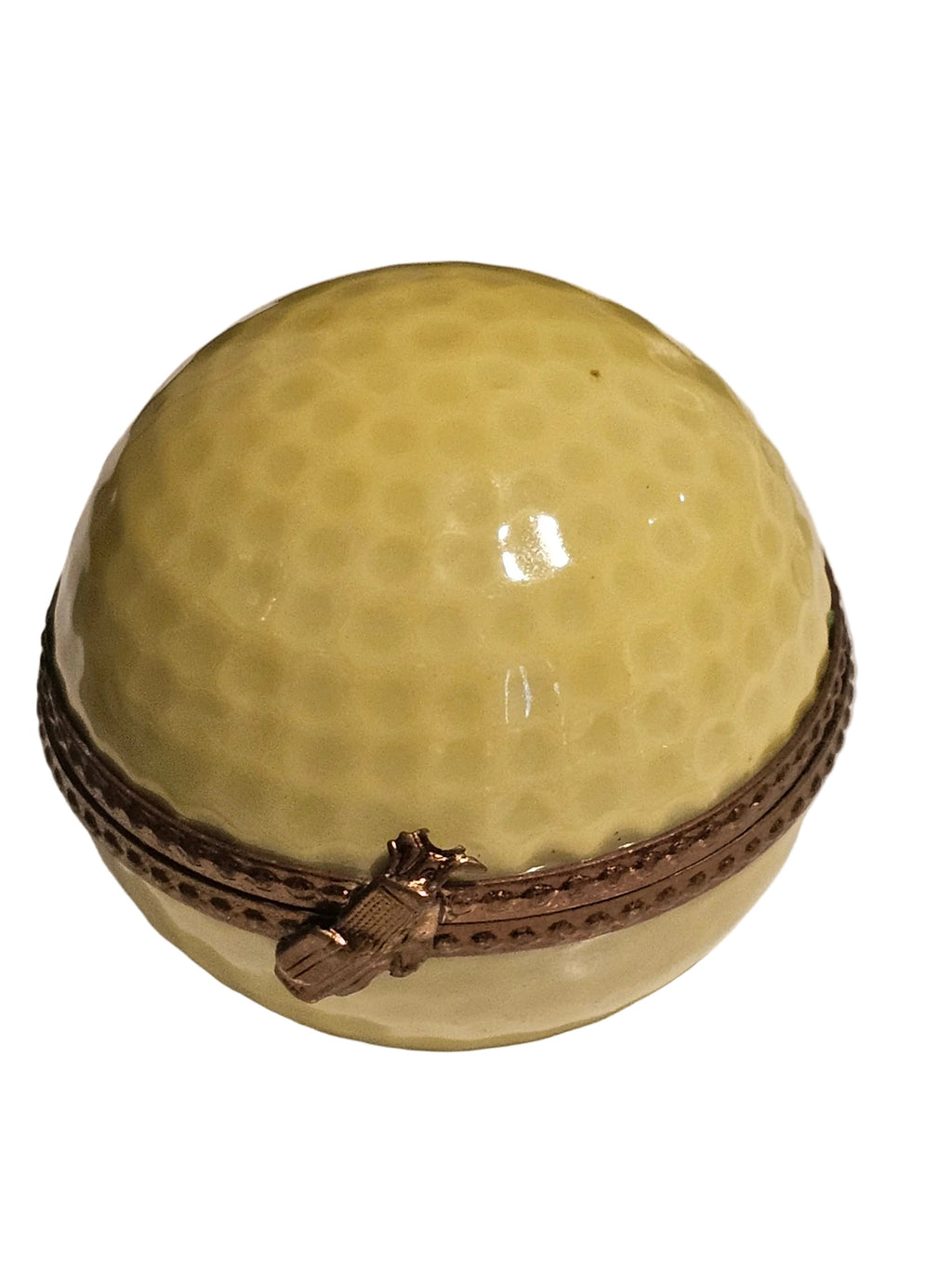 Yellow Golf Ball w Flag Painted Inside, a hand-painted Limoges porcelain gift
