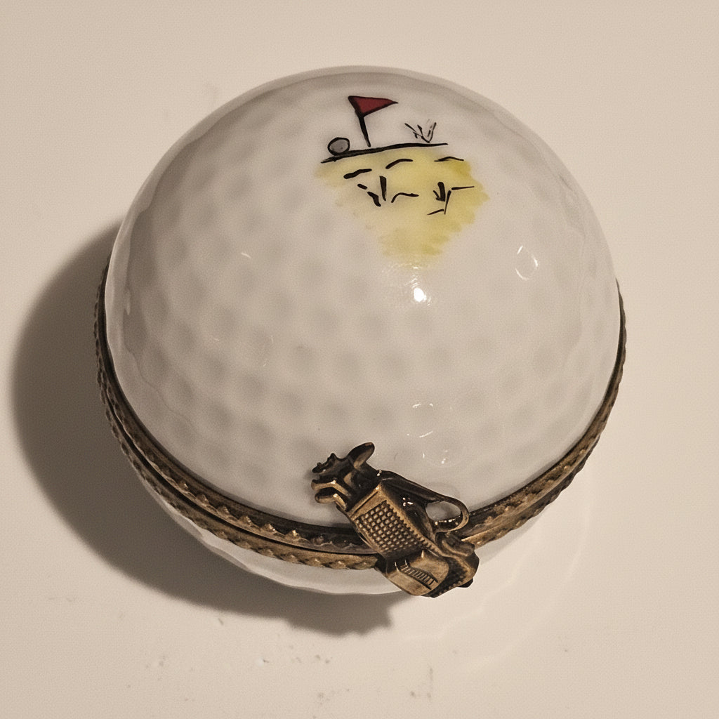 Golf Ball w Flag Painting Inside, a hand-painted Limoges porcelain gift