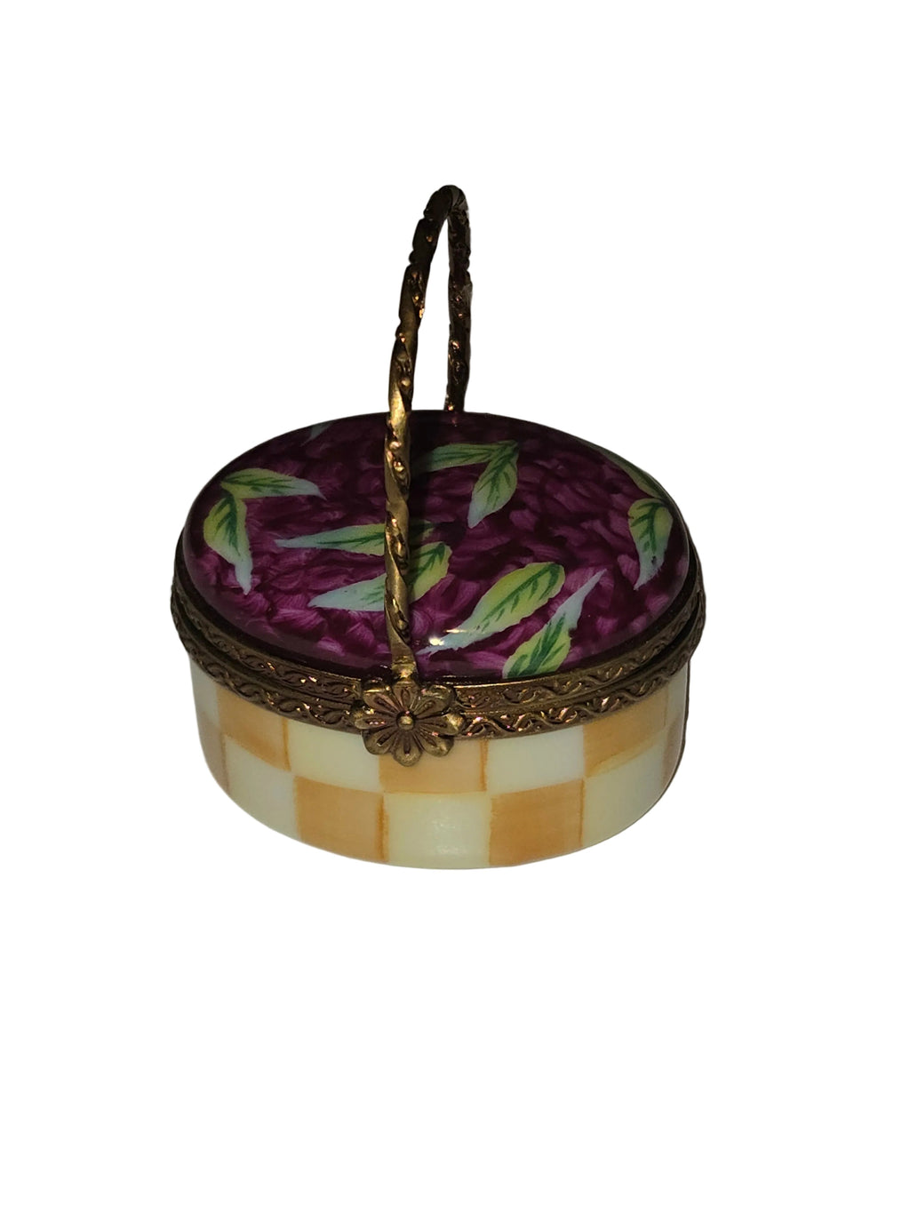 Cherries in Small Basket, a hand-painted Limoges porcelain gift