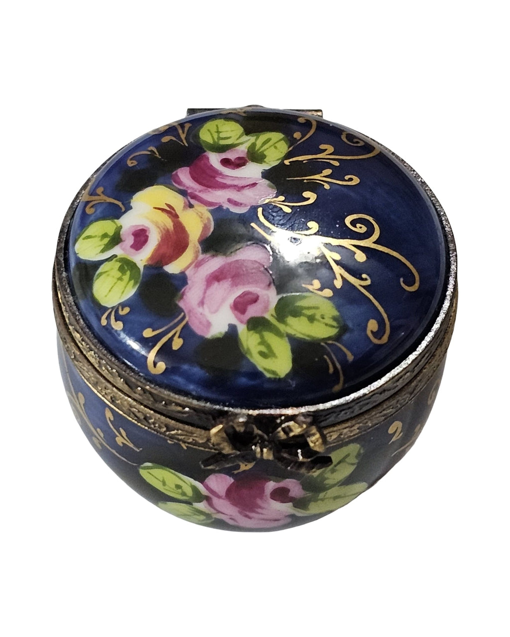 Cobalt Blue Round with Roses Limoges Box, view 7