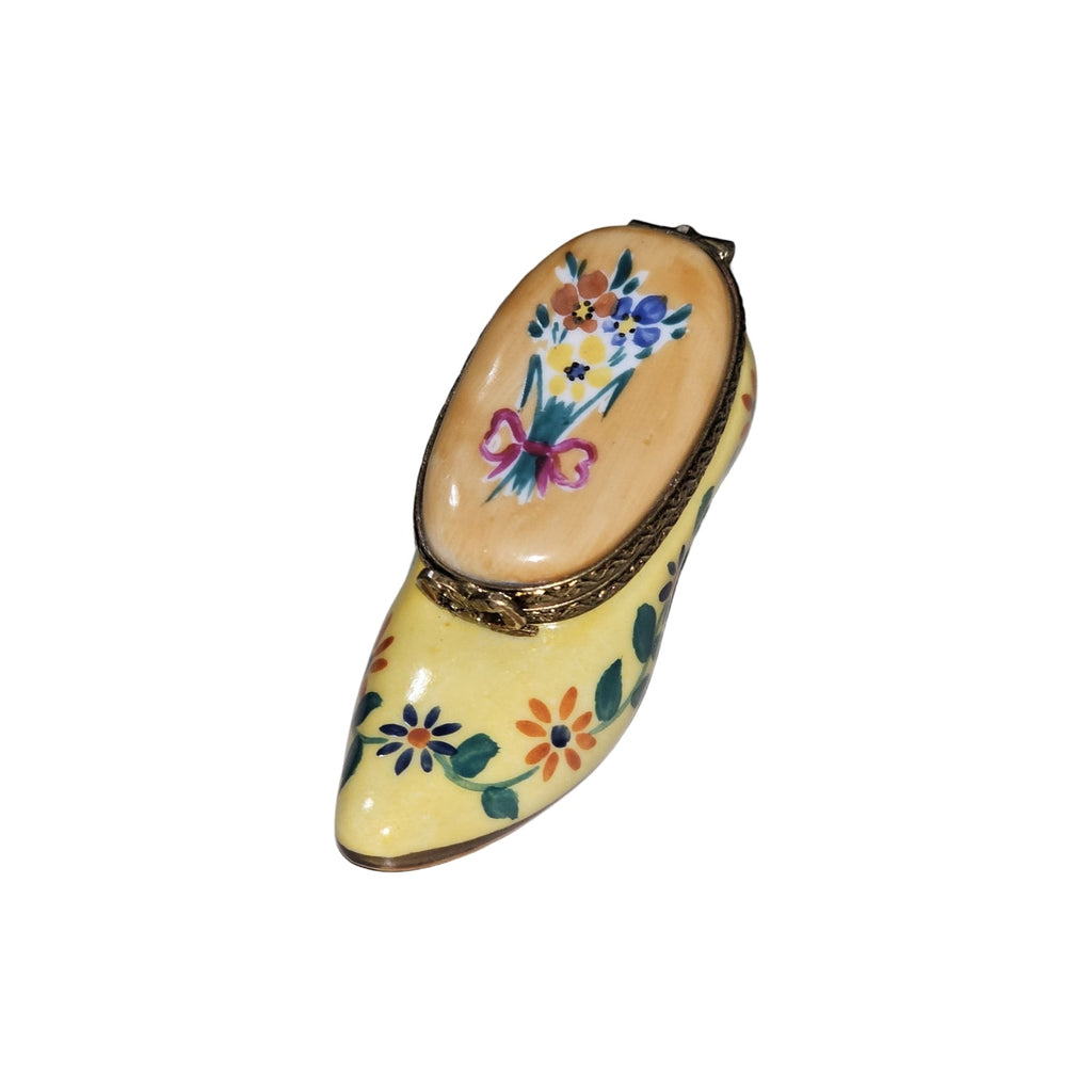 Yellow Tulip Shoe for Collectors, a hand-painted Limoges porcelain gift