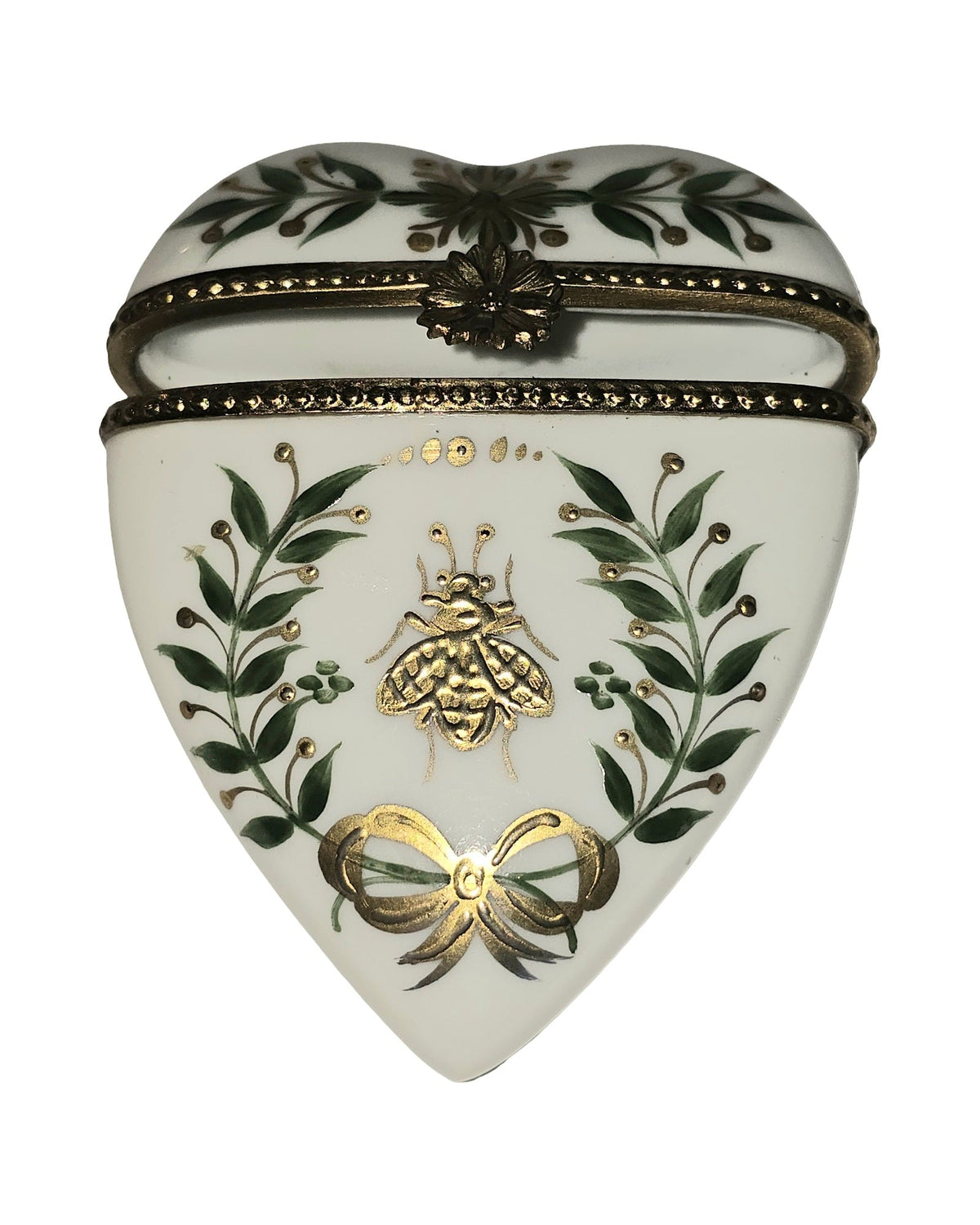 Empire Porcelain Heart Box Gold Bee Wreath, view 2
