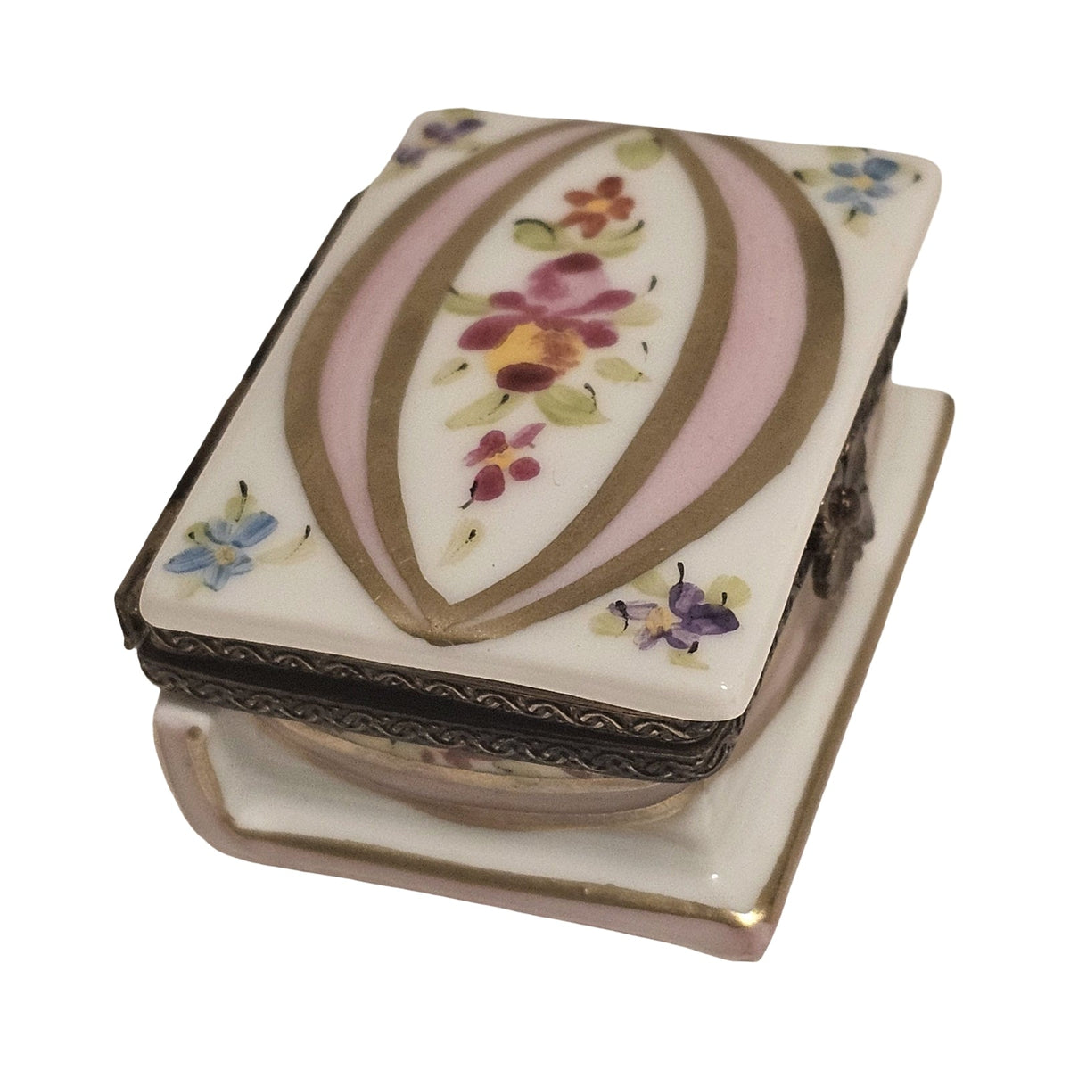 Pink Book w Flowers, a hand-painted Limoges porcelain gift