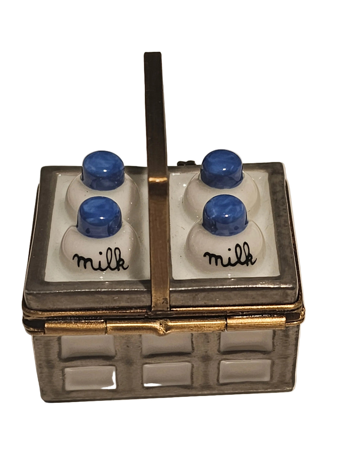 Bottles of Milk Blue Lid Limoges Box Figurine, view 3