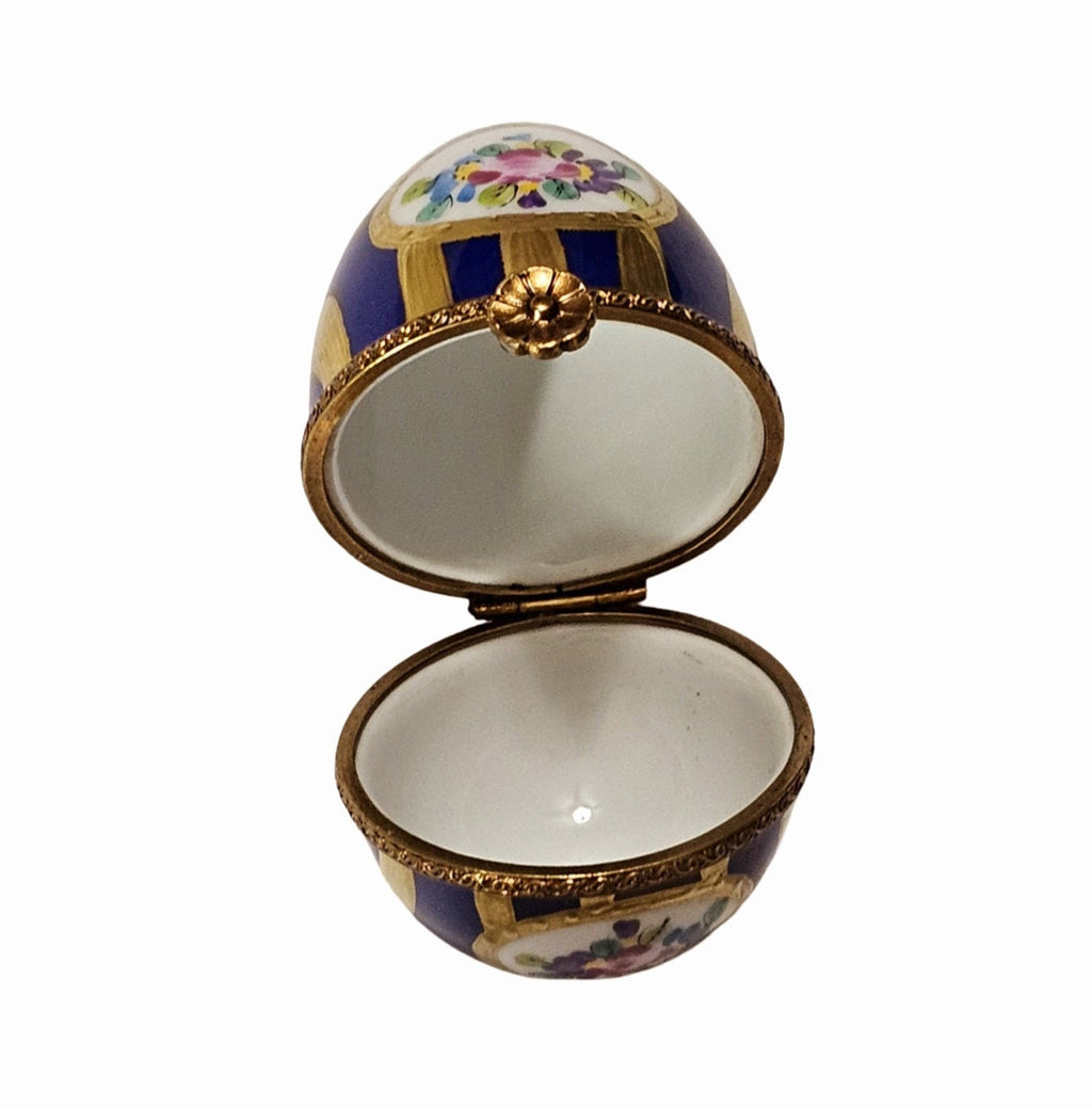 Blue and Gold Striped Egg with Flowers, view 3