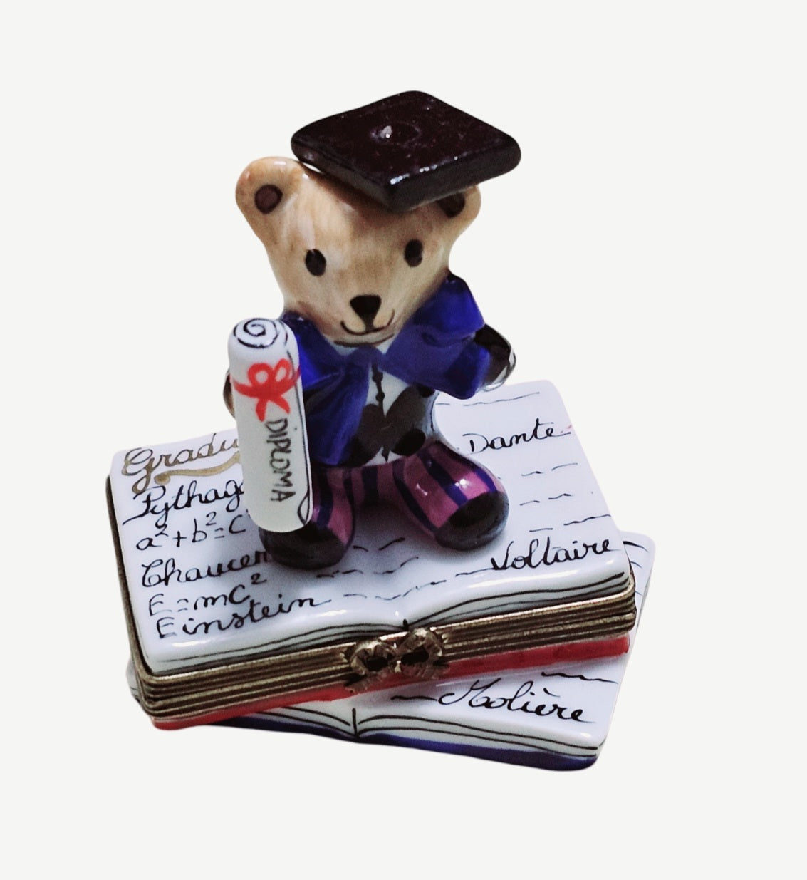 Graduate Teddy on Diploma Limoges Box, a hand-painted Limoges porcelain gift