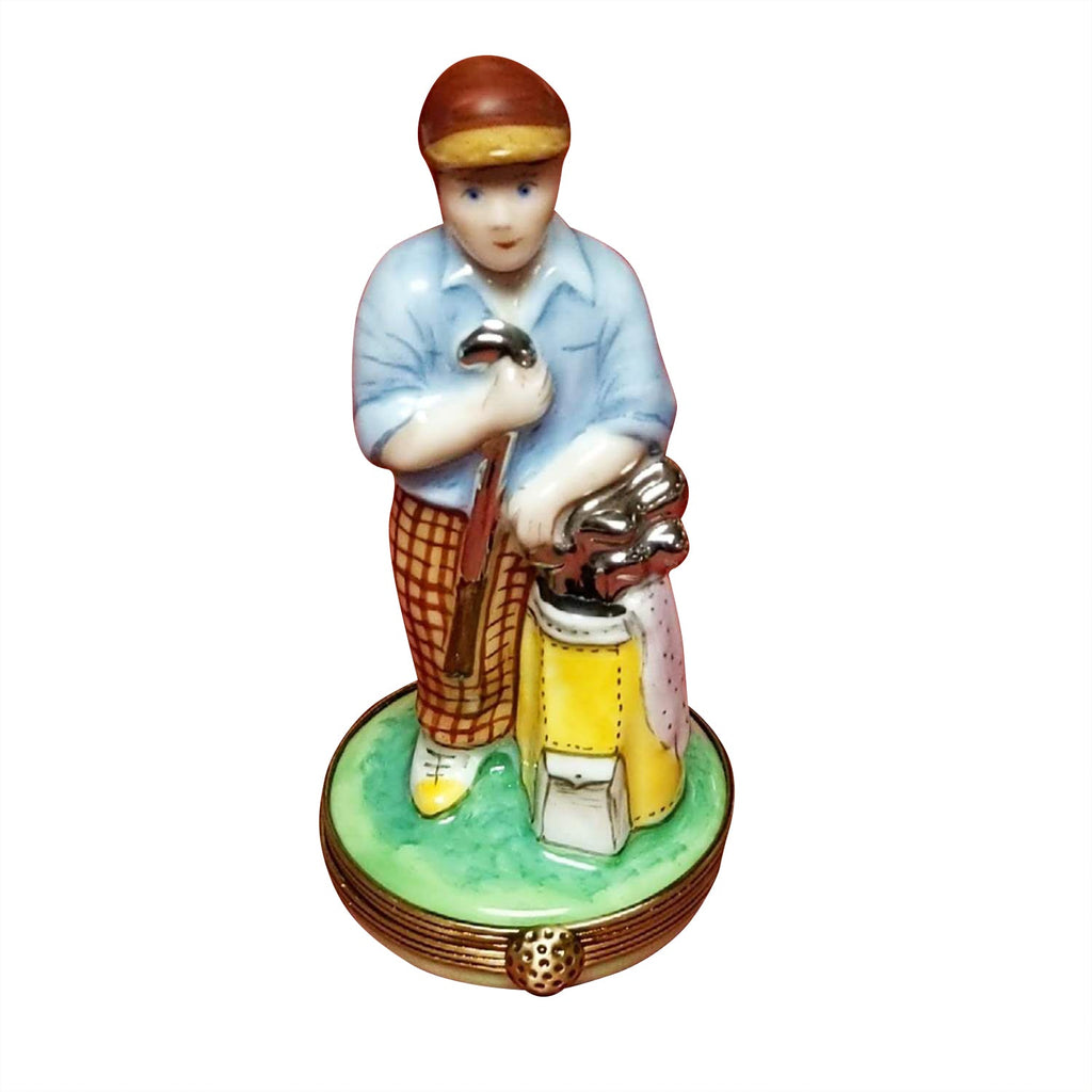 Golfer w Clubs, a hand-painted Limoges porcelain gift