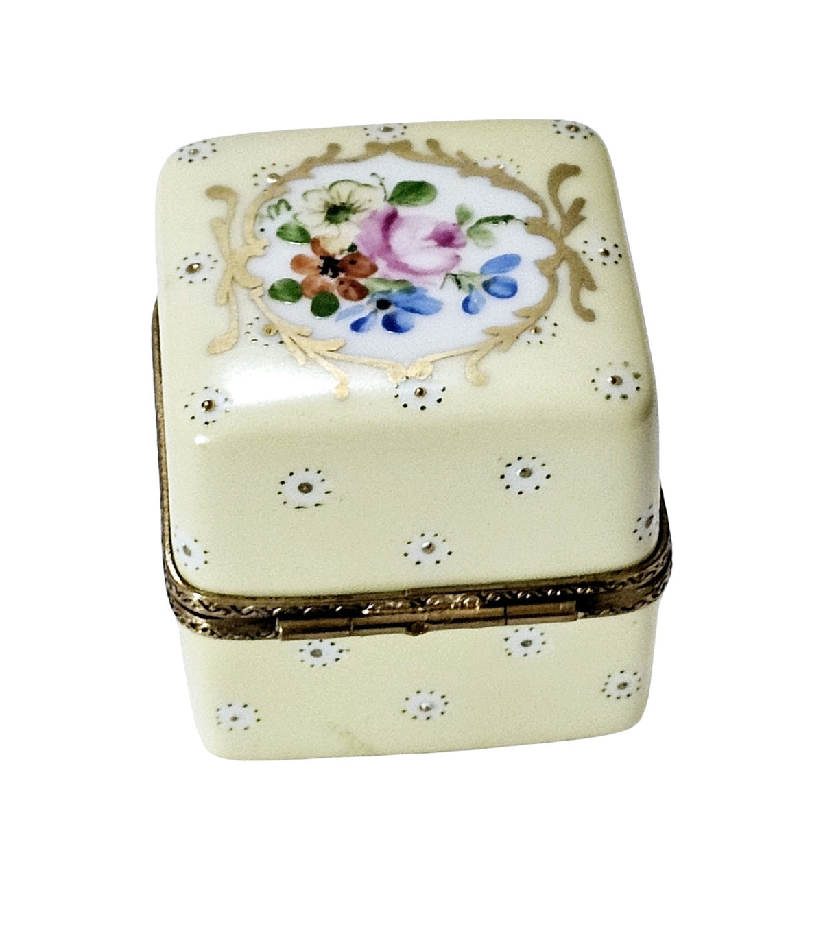 Light Yellow Square with Flowers Limoges Porcelain Art Object, view 2