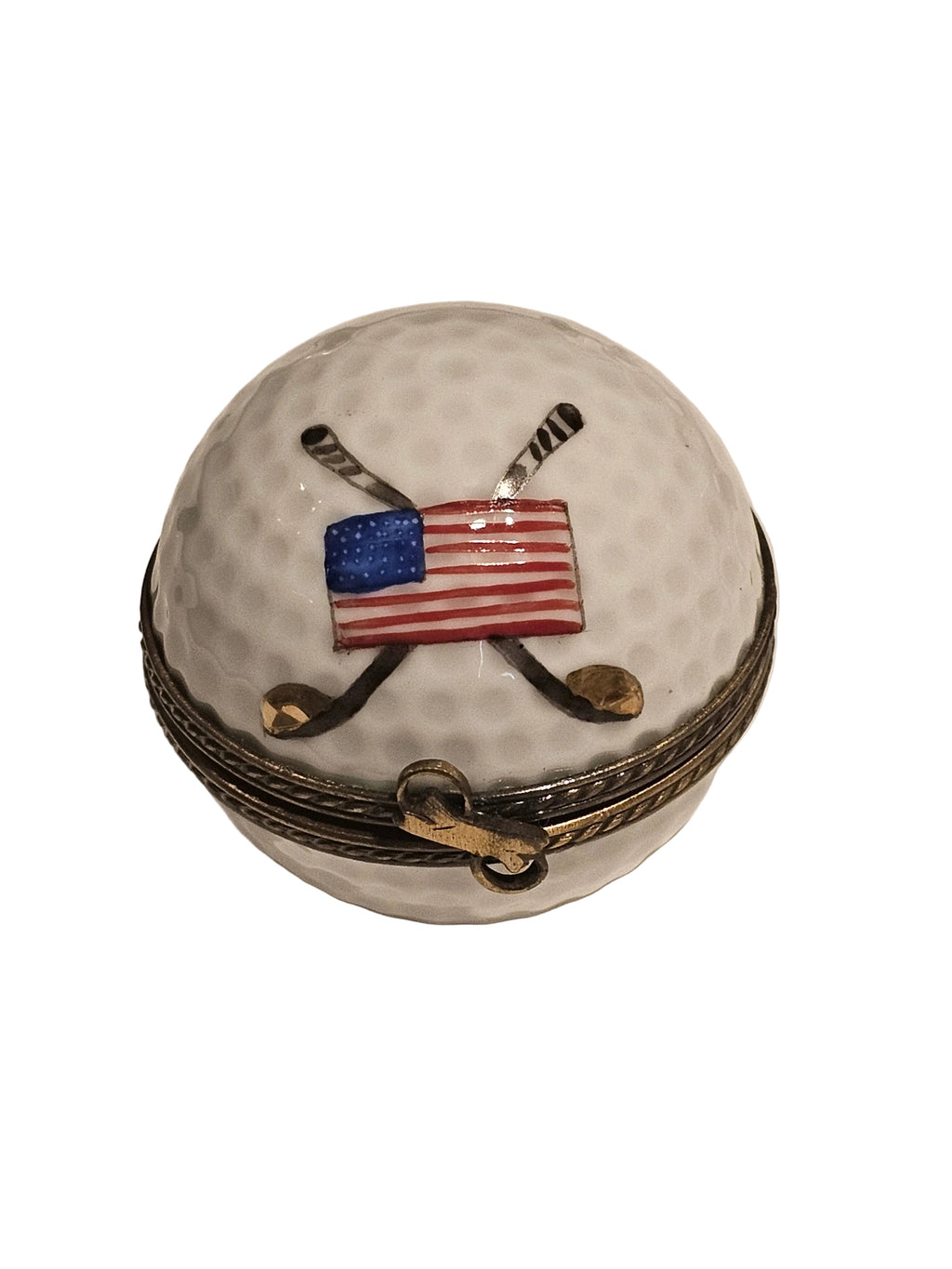 American Flag White Golf Ball, a hand-painted Limoges porcelain gift