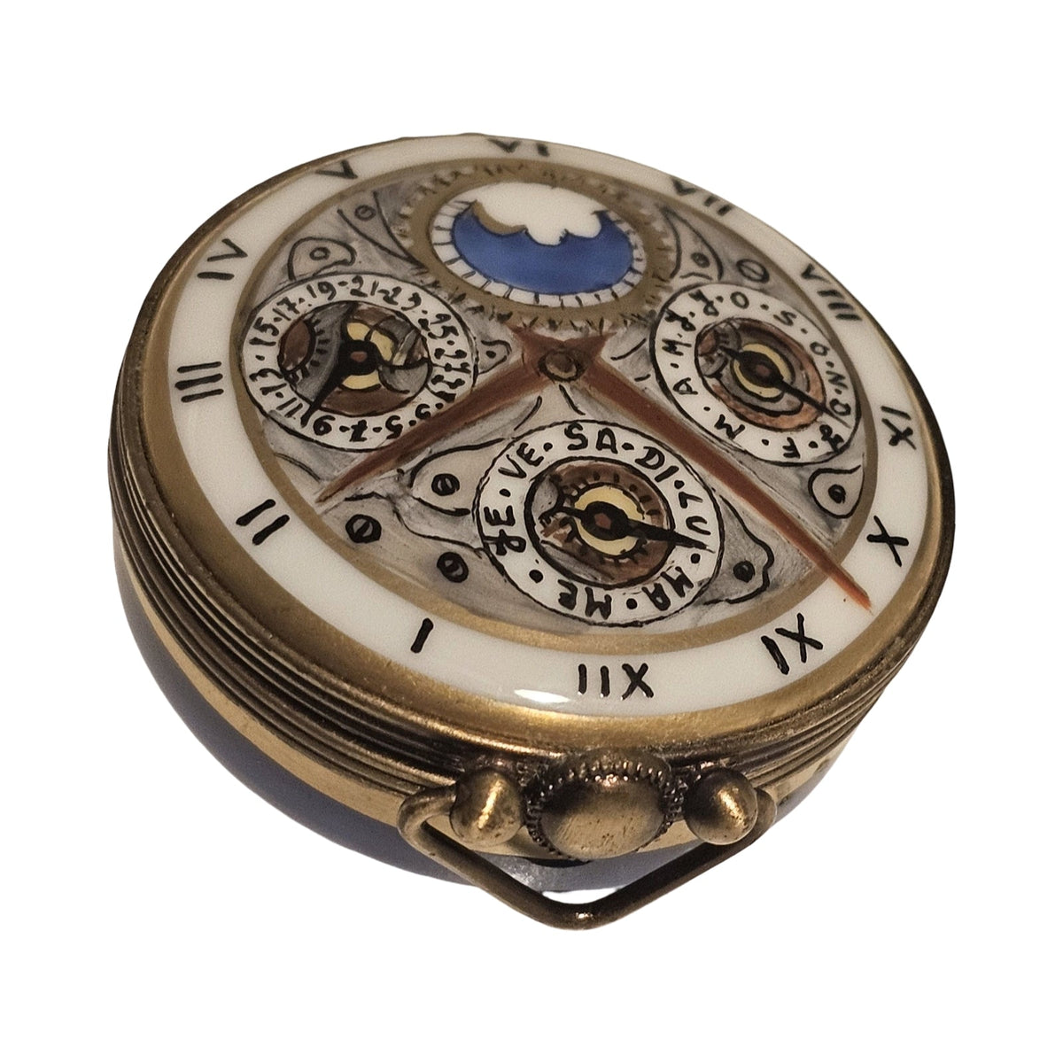 Pocket Watch Porcelain Art Figurine Limoges Box, a hand-painted Limoges porcelain gift