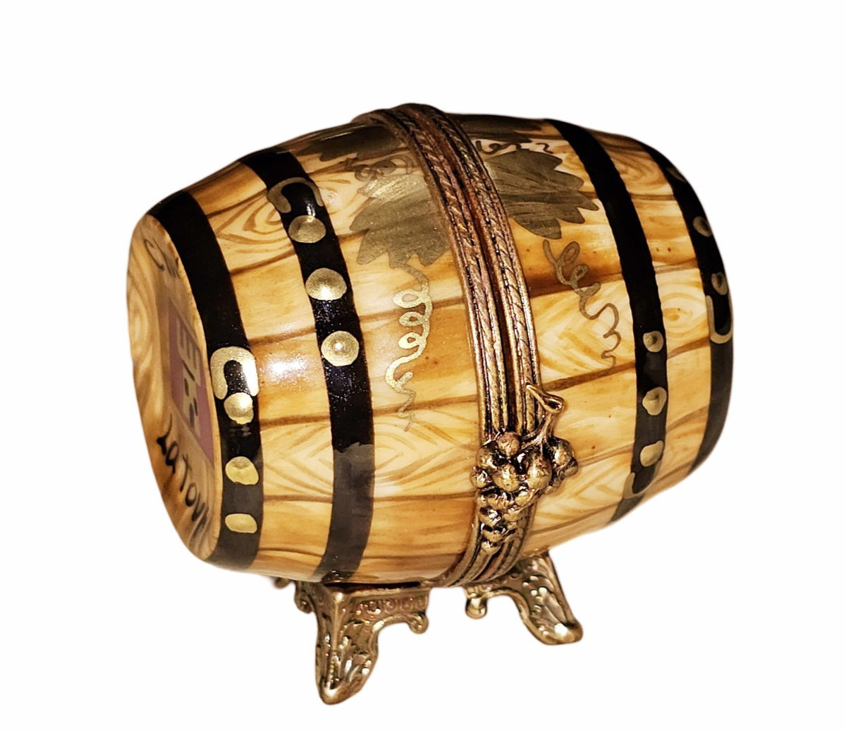 Barrel w 6 Bottles of Wine Limoges Box, a hand-painted Limoges porcelain gift
