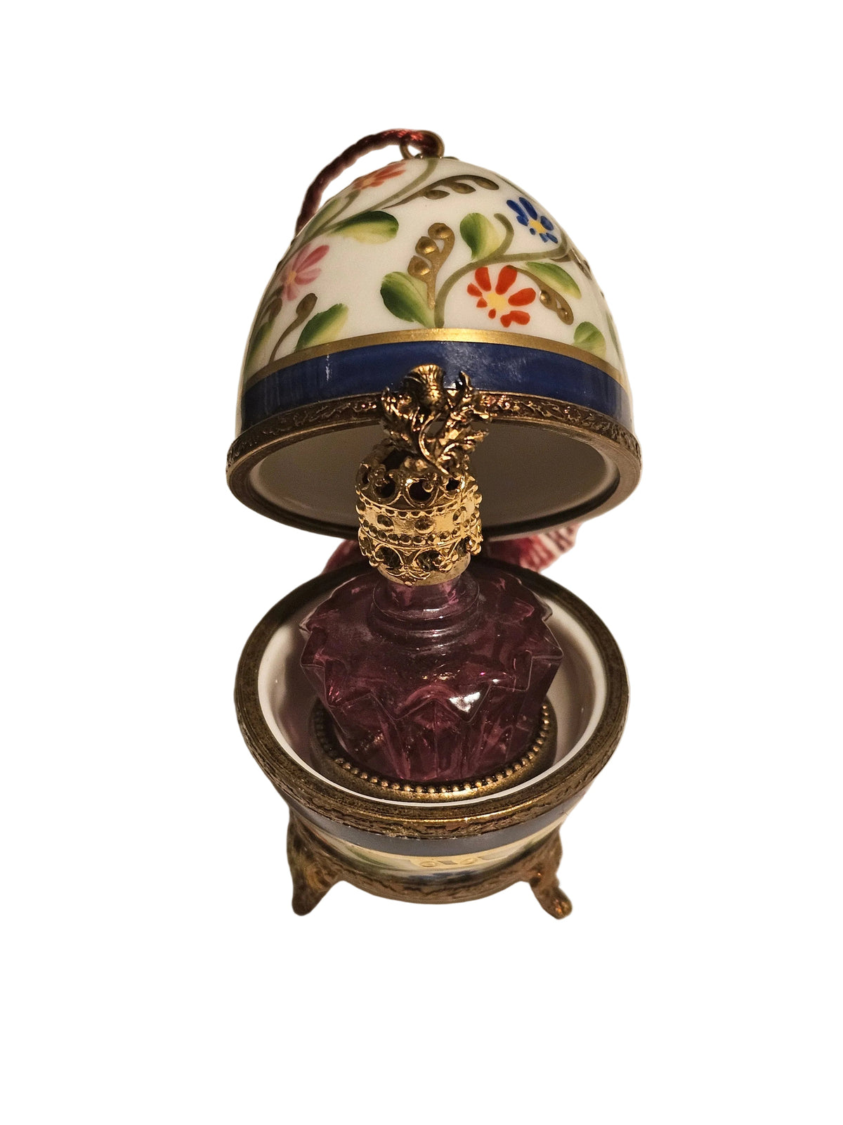 Blue Perfume Egg w Flowers on Stand, view 3