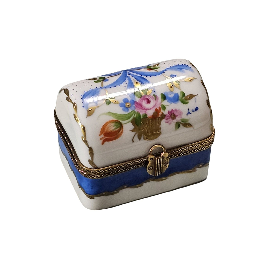 Flowers Trunk Decor Main: Floral Blue Box, a hand-painted Limoges porcelain gift