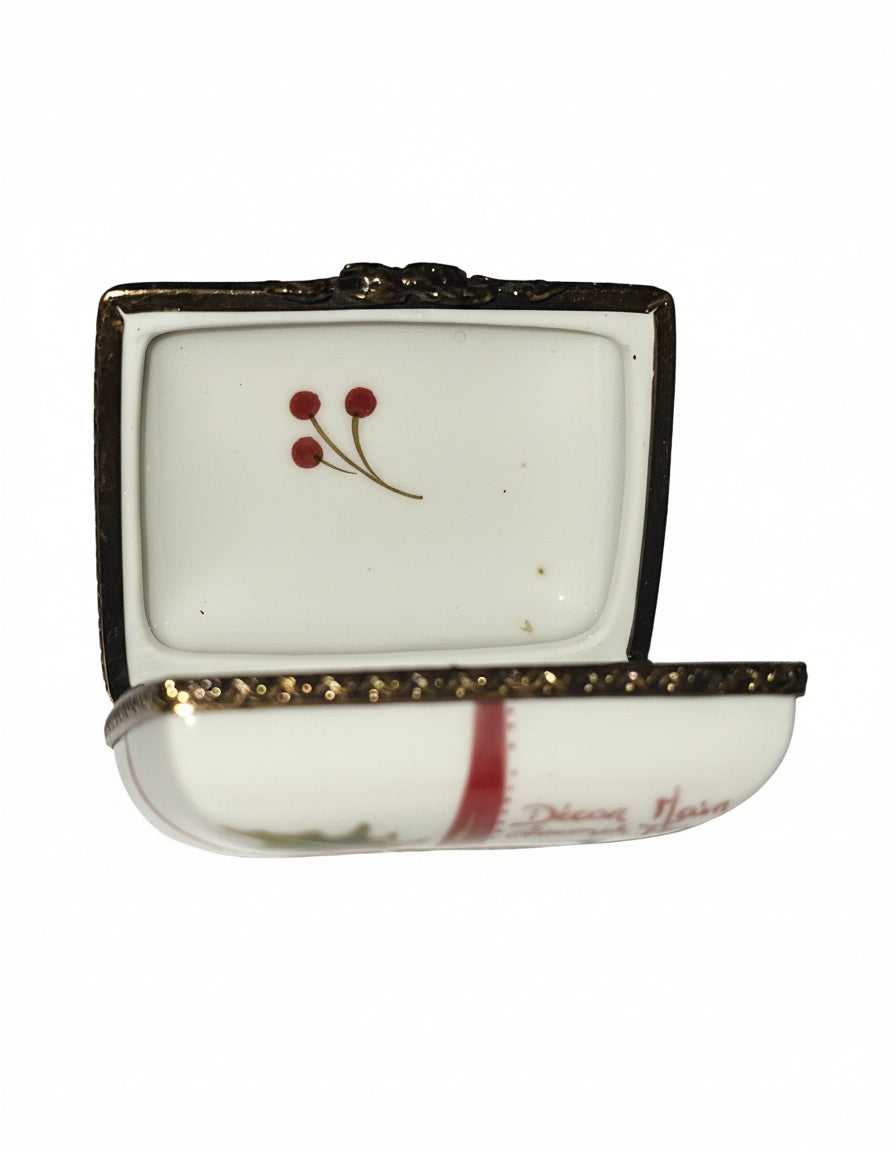 Joyeux Noel Red Bow Rectangle Christmas Limoges Box, view 2