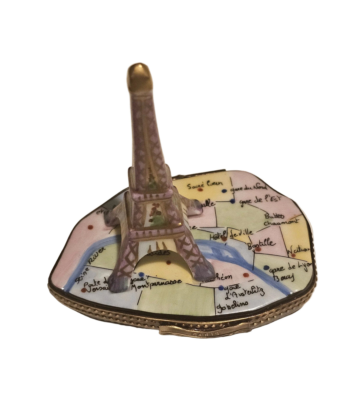 Eiffel Tower on Map France Limoges Box, a hand-painted Limoges porcelain gift