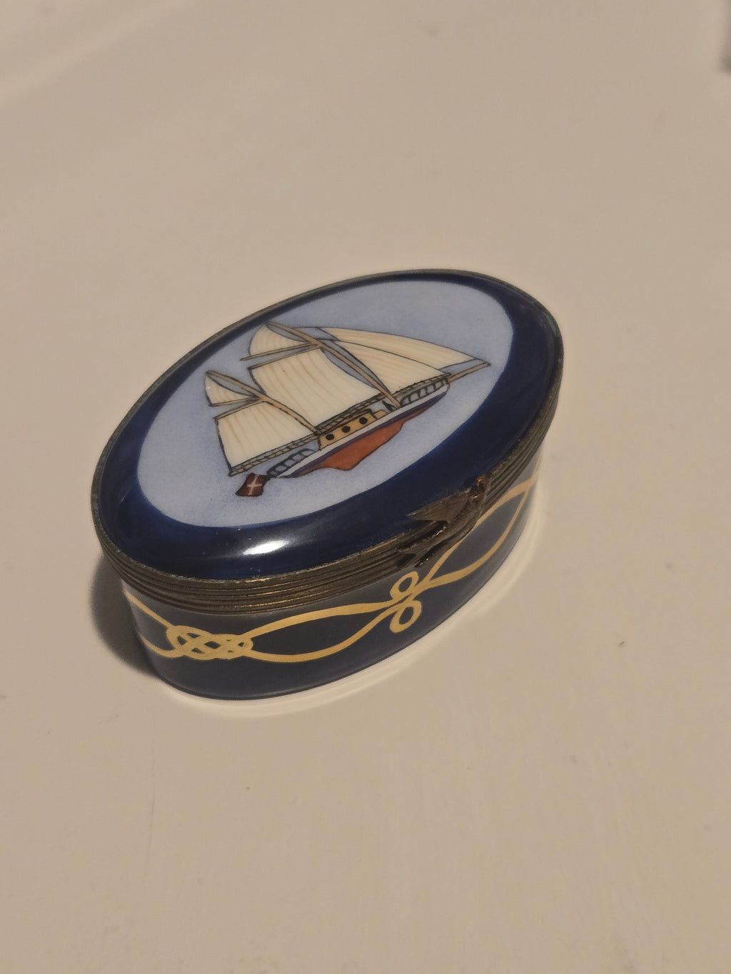 Sailboat on Oval Limoges Box Nautical, view 4