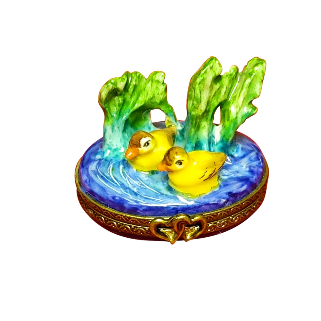 Yellow Ducks on Water, a hand-painted Limoges porcelain gift