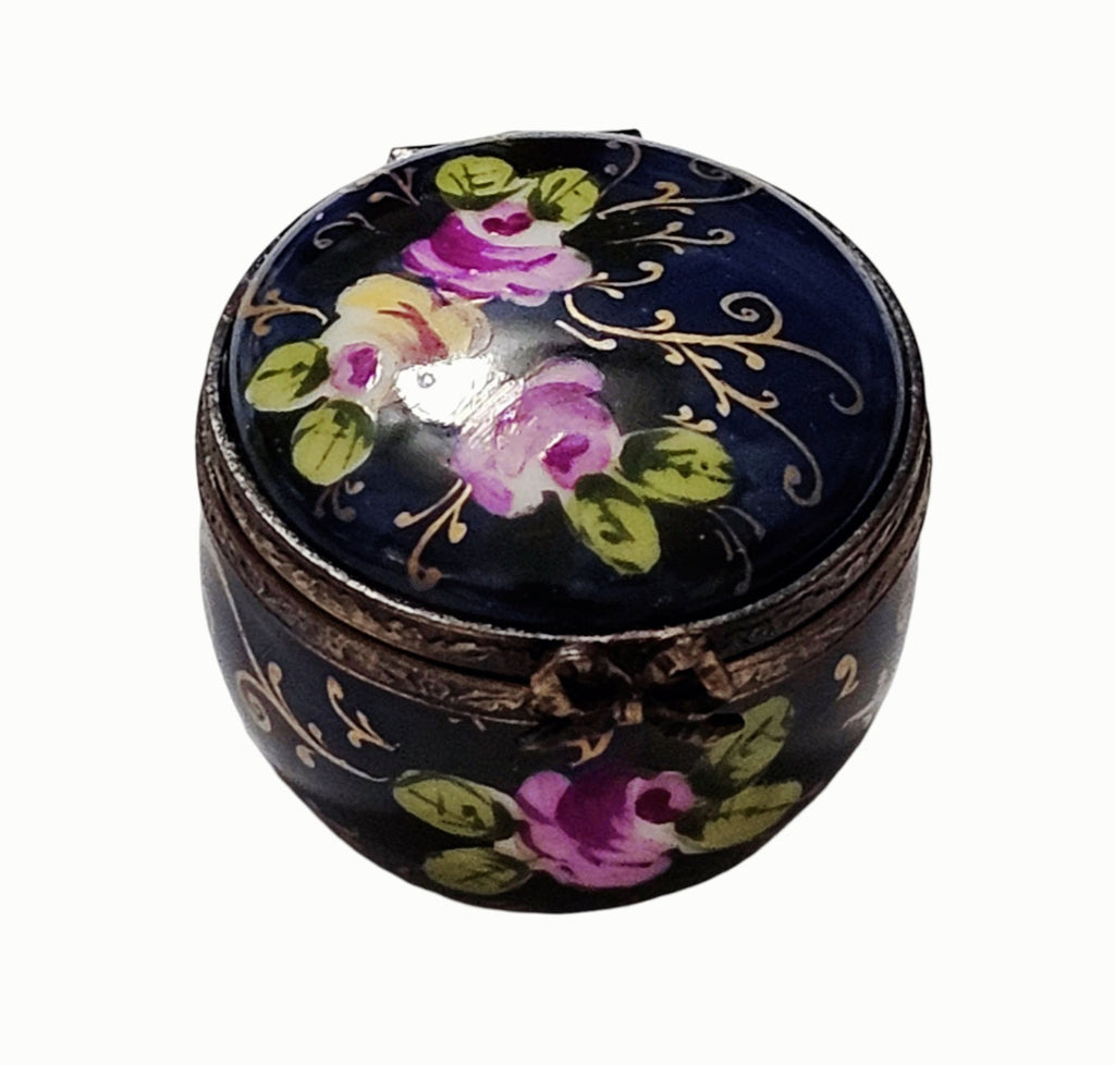 Cobalt Blue Round with Roses Limoges Box, view 4