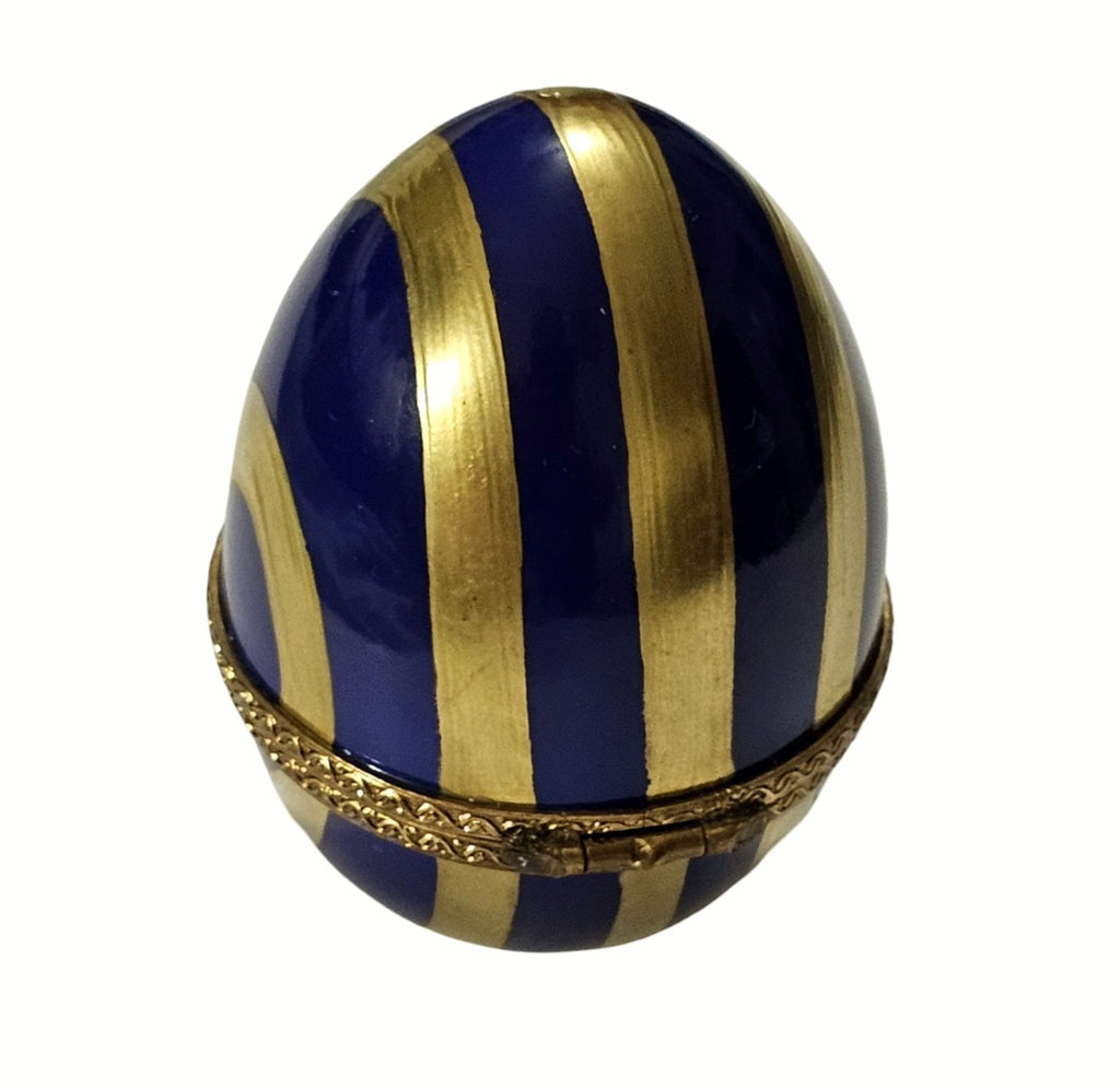 Blue and Gold Striped Egg with Flowers, view 2
