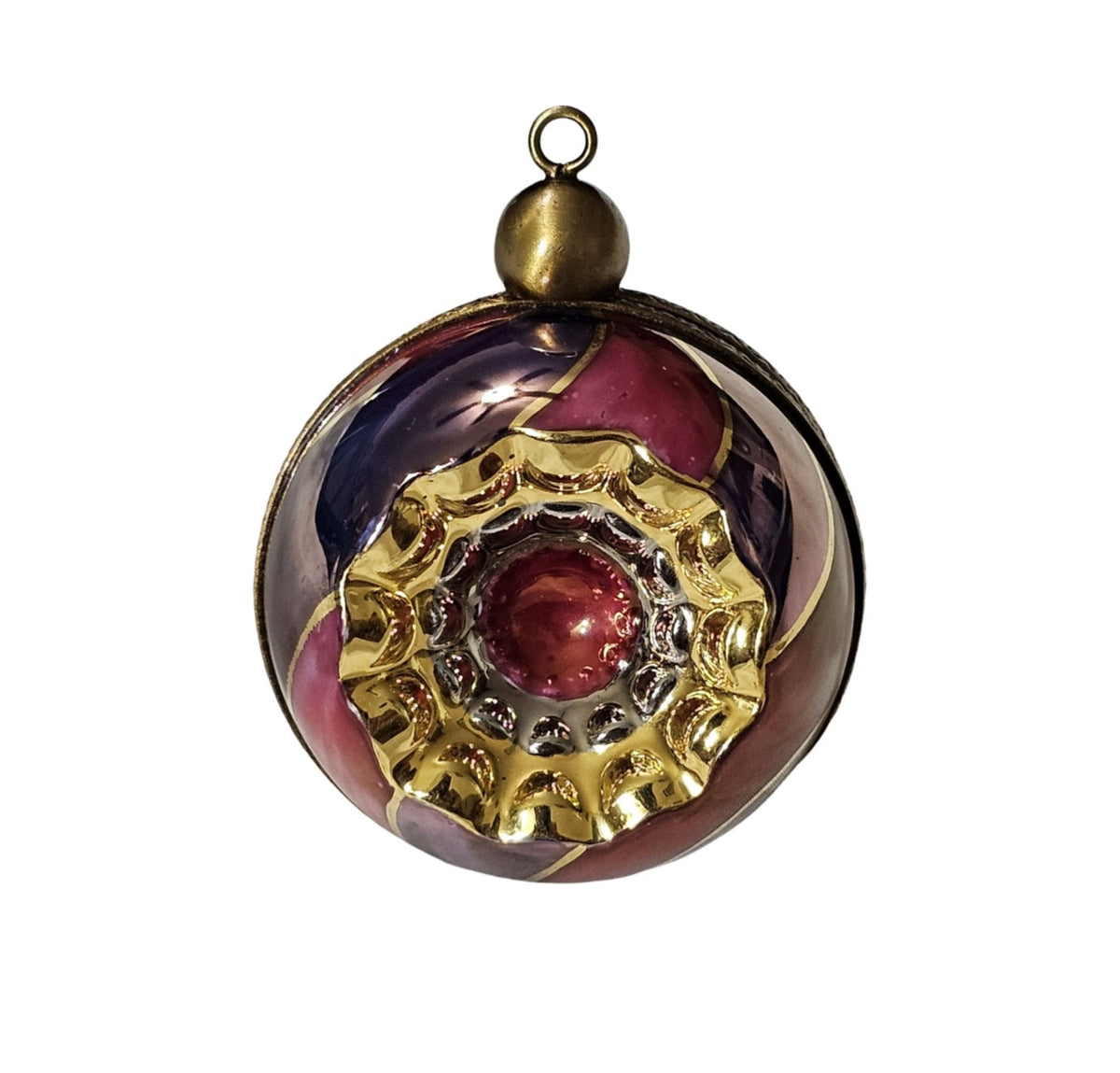 Red and Pink Christmas Ornament, a hand-painted Limoges porcelain gift