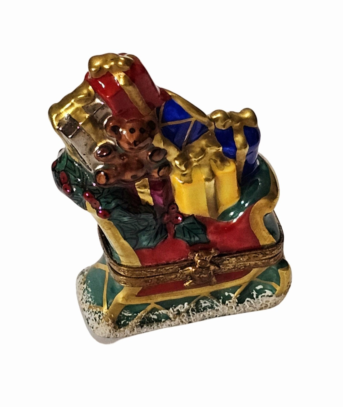 Santa's Sleigh w Gifts Limoges Box, a hand-painted Limoges porcelain gift