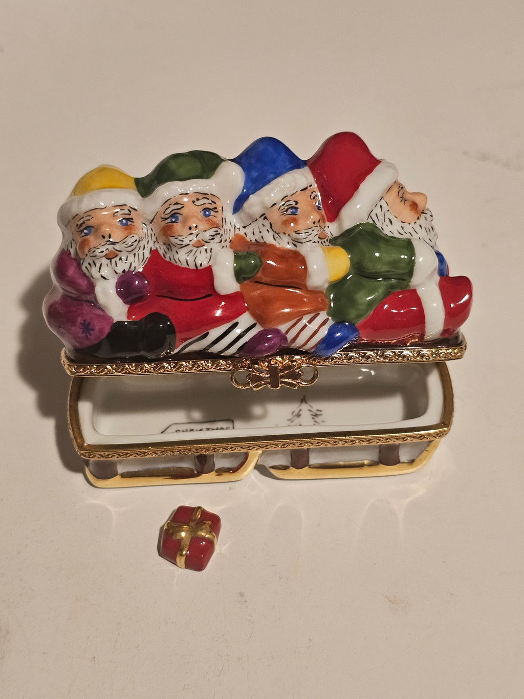 Santa in Sleigh w Present Limoges Box, view 3