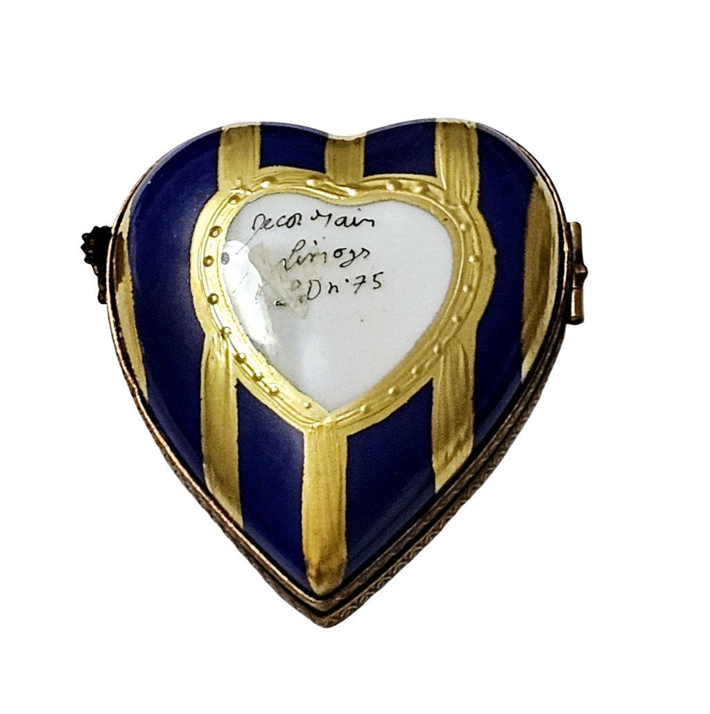 Blue and Gold Striped Flat Porcelain Heart Box, view 3