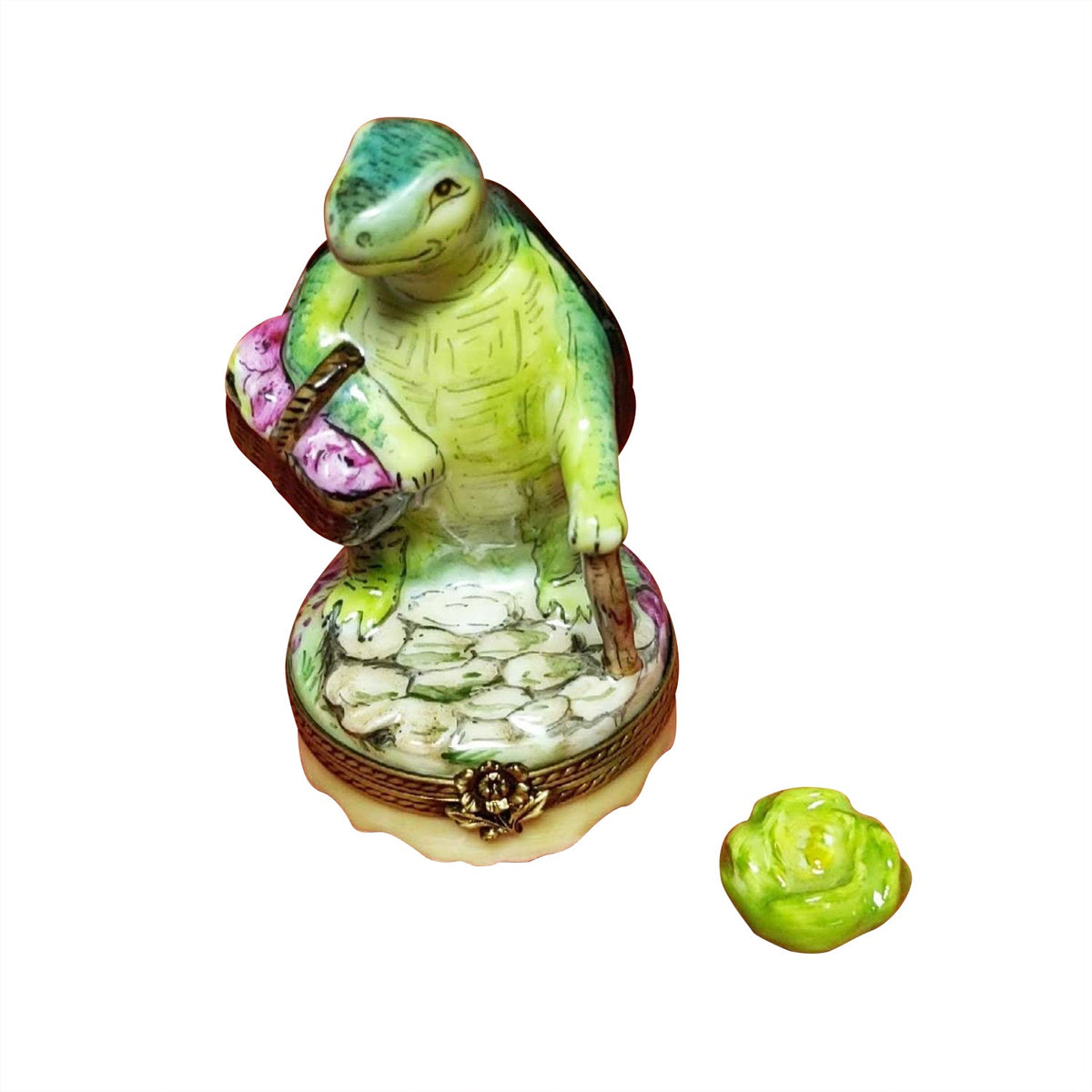 Mr Turtle Shopping w Basket, a hand-painted Limoges porcelain gift