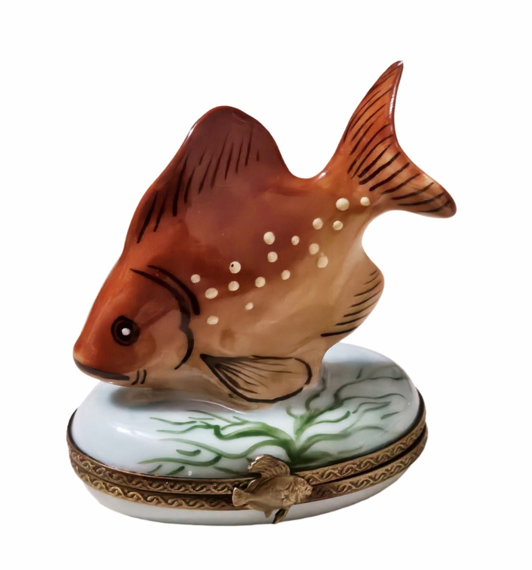 Orange Tropical Fish Box for Collectors, a hand-painted Limoges porcelain gift