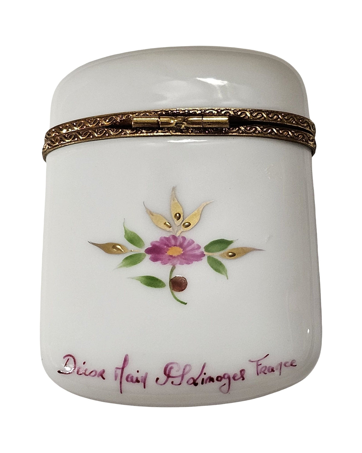 Madame Pompadour Tall Flat with Pink Flowers Limoges, view 3