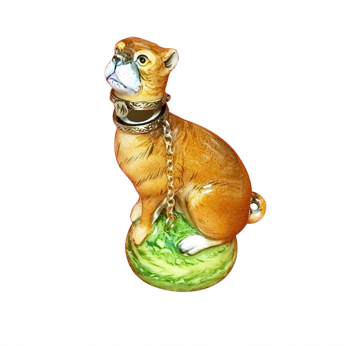 Boxer on Green Base, a hand-painted Limoges porcelain gift