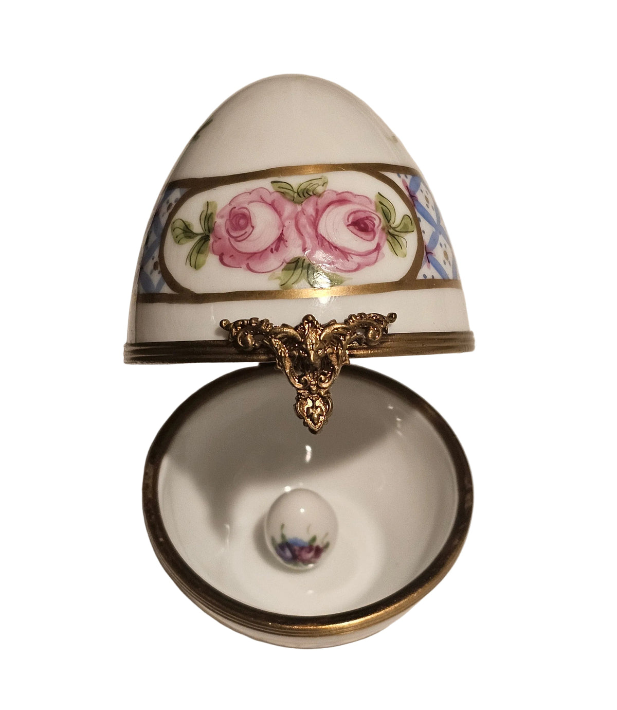 Blue W Roses Egg Limoges Box, view 2