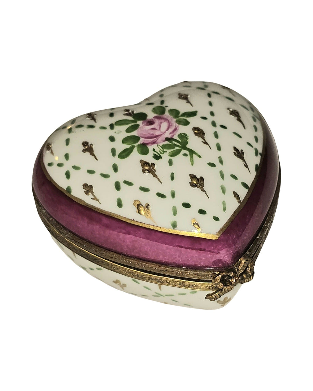 Pink Flower Gold on Heart, a hand-painted Limoges porcelain gift