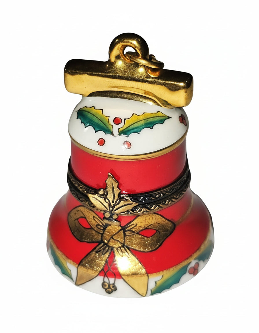 Christmas Bell Ornament, a hand-painted Limoges porcelain gift