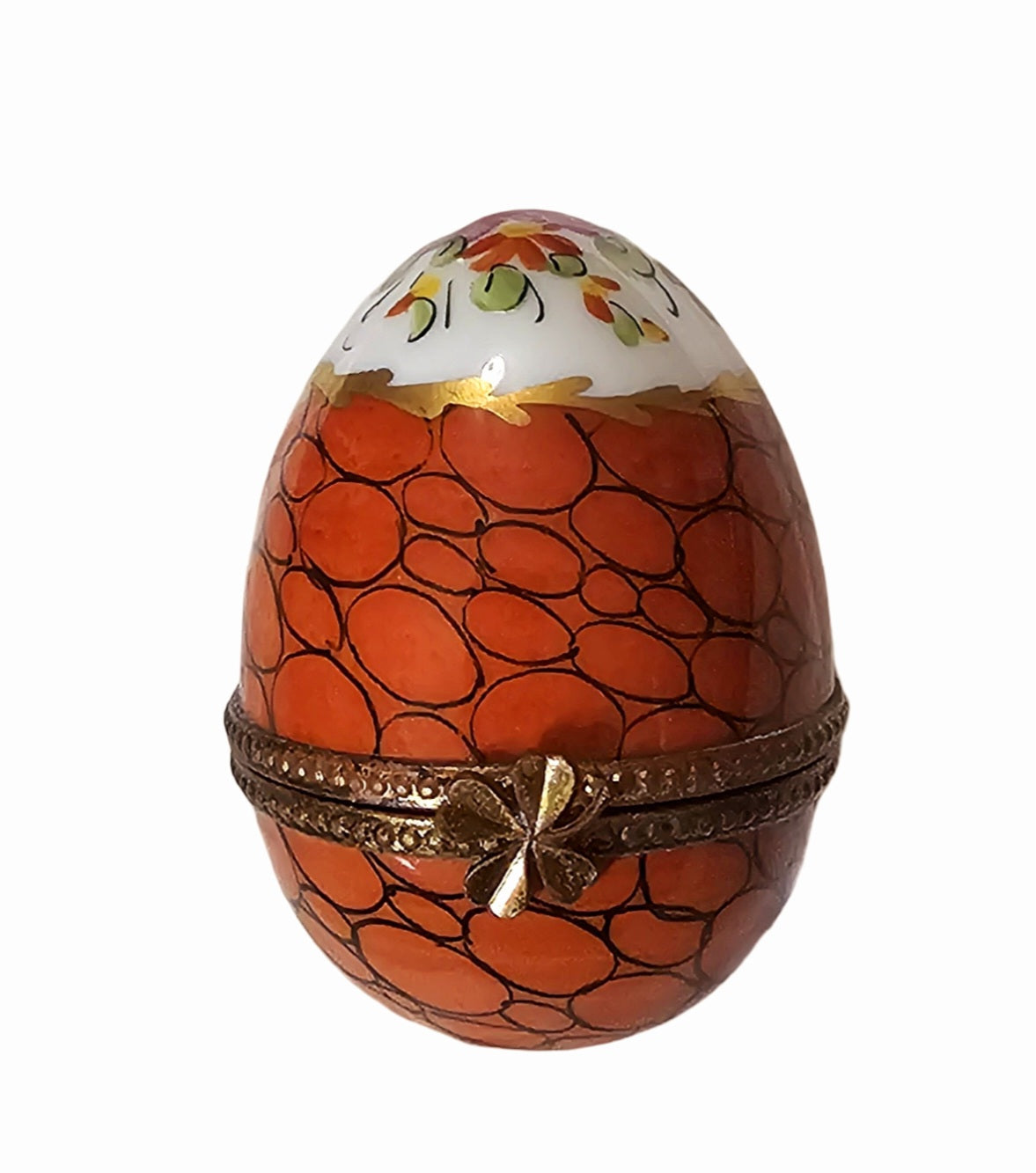 Red Orange Egg with Flowers Porcelain Art Object, view 4