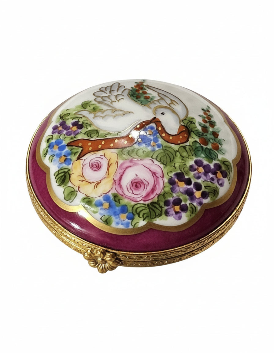 Burgandy Round w Dove Limoges Box Figurine Collectible, view 5