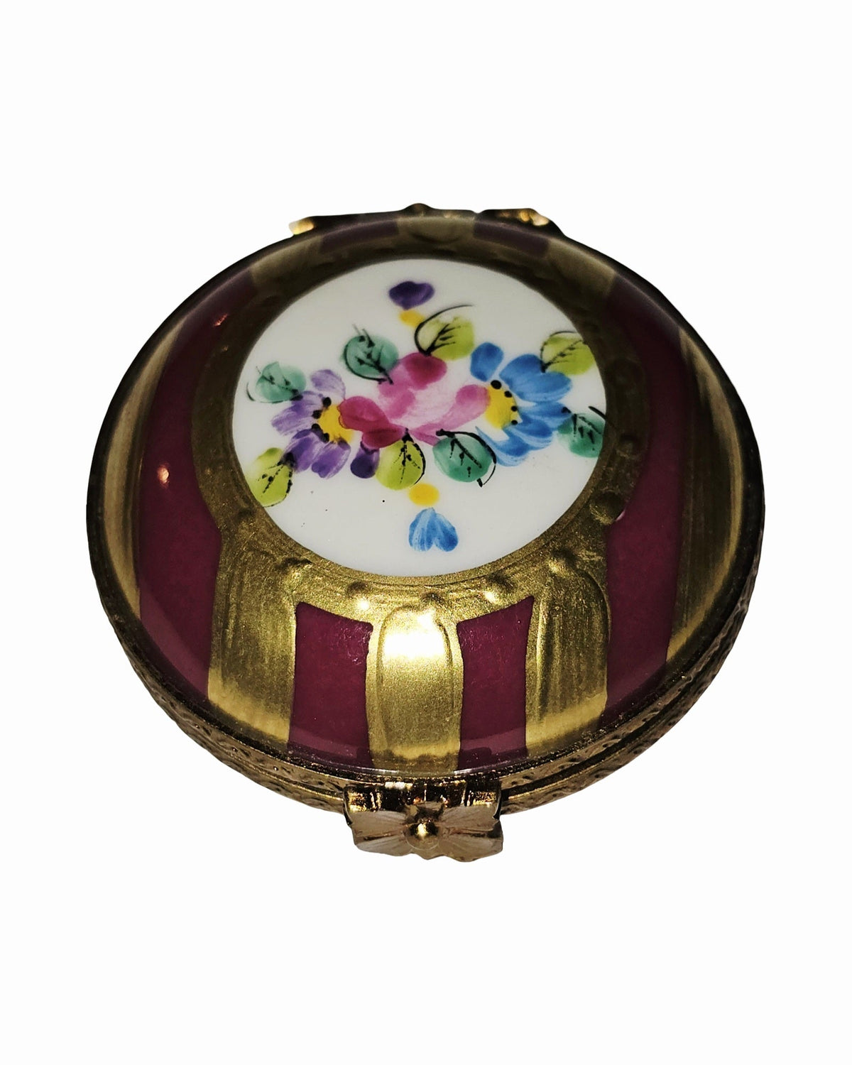 Maroon Gold Floral Round, a hand-painted Limoges porcelain gift