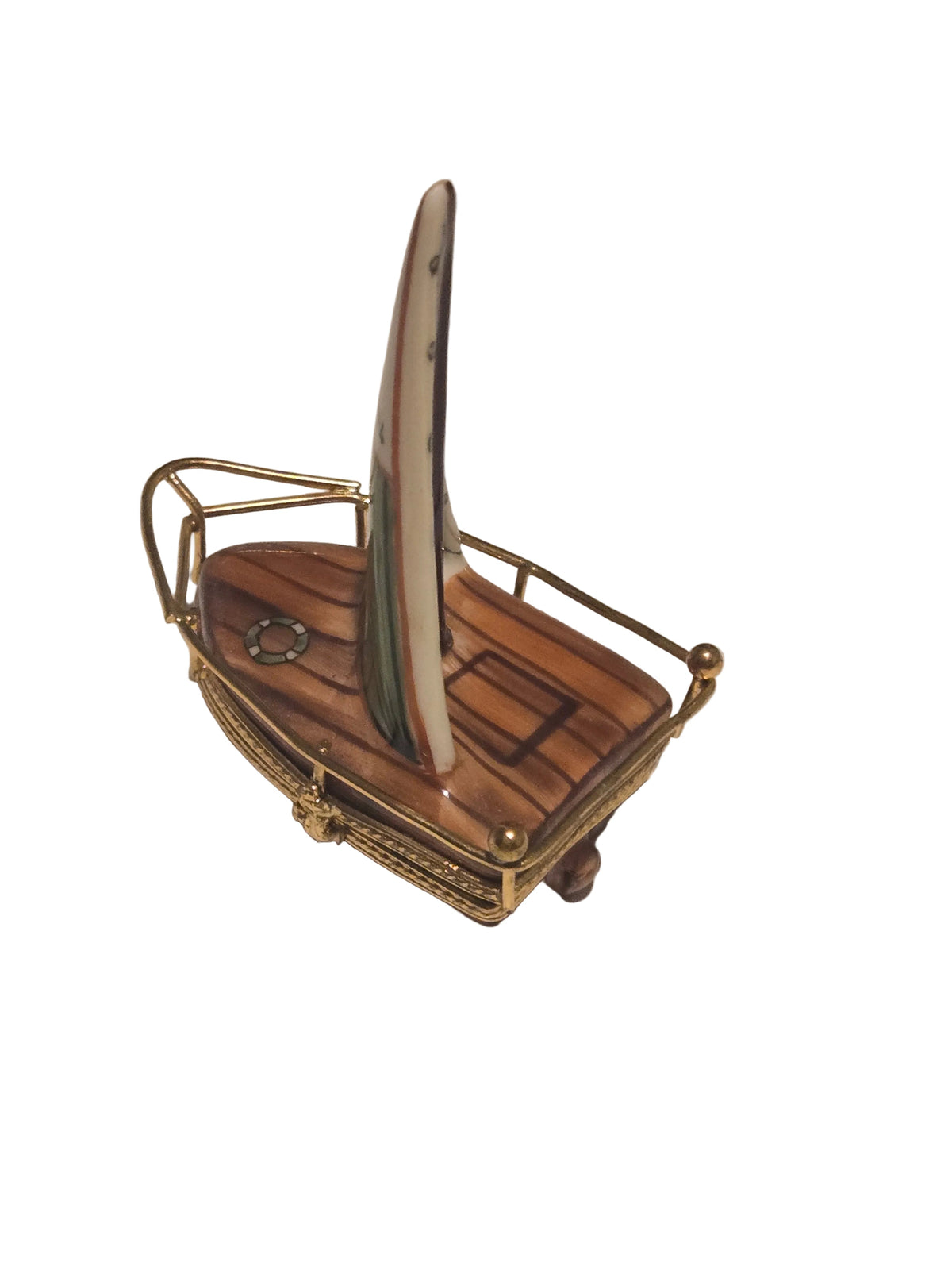 Brown Sailboat w Brass Limoges Box HandPainted Limoges Box, view 3