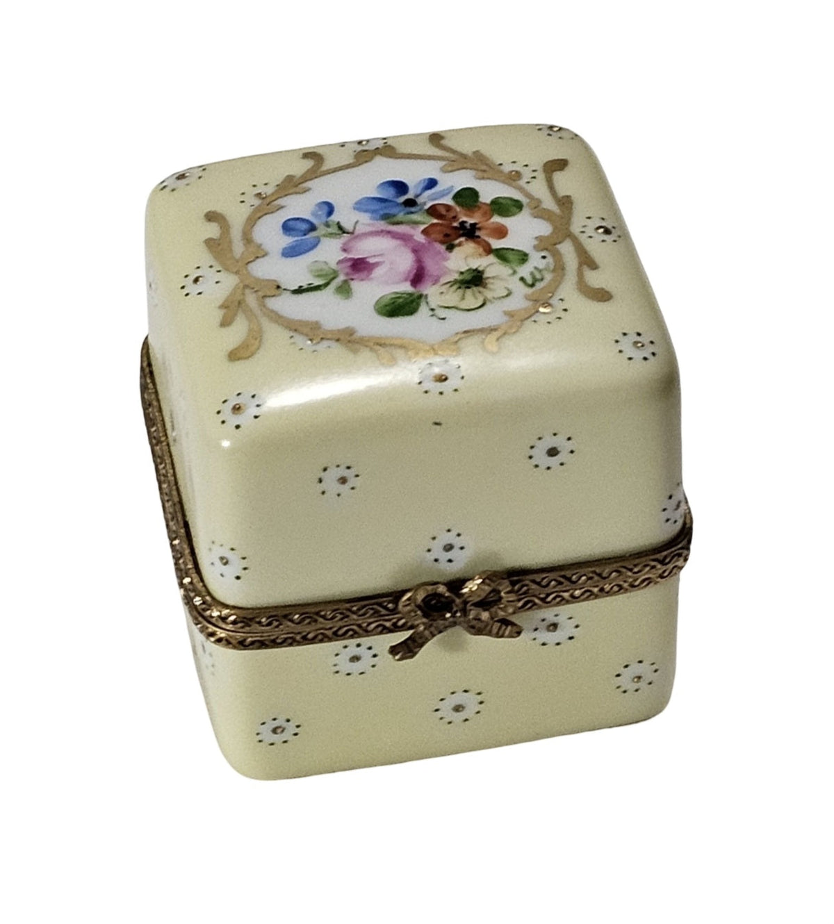 Light Yellow Square with Flowers Limoges Porcelain Art Object, view 4