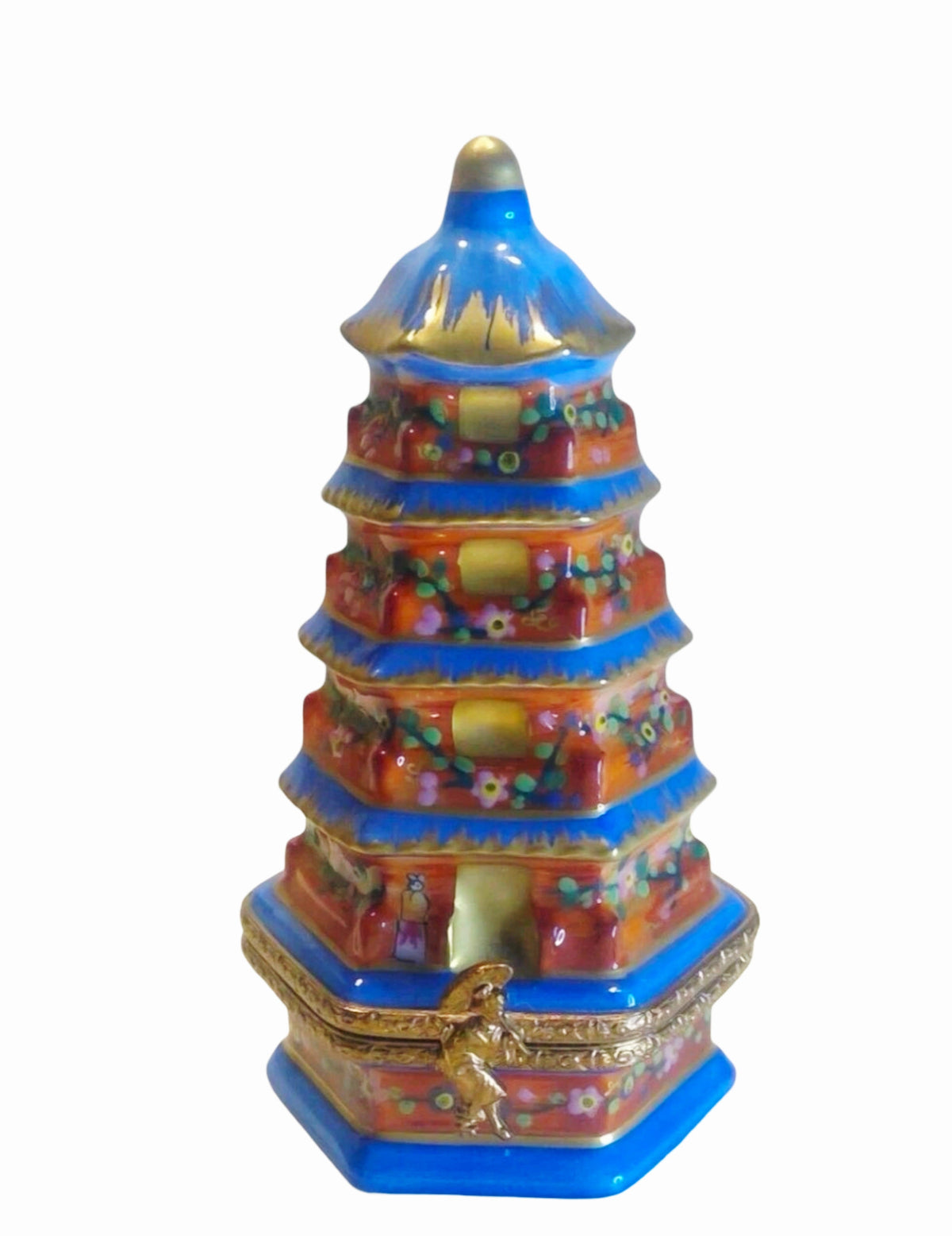 Colorful Pagoda Box Rochard, a hand-painted Limoges porcelain gift