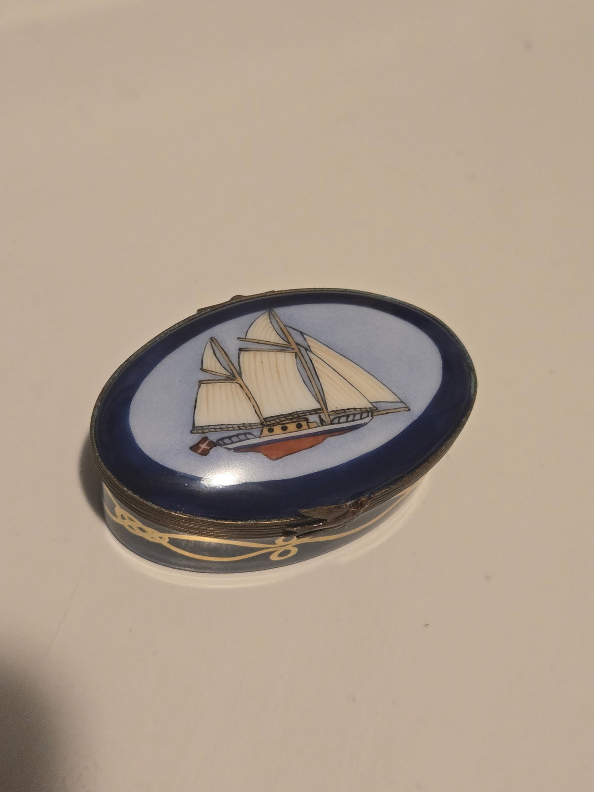 Sailboat on Oval Limoges Box Nautical, view 3