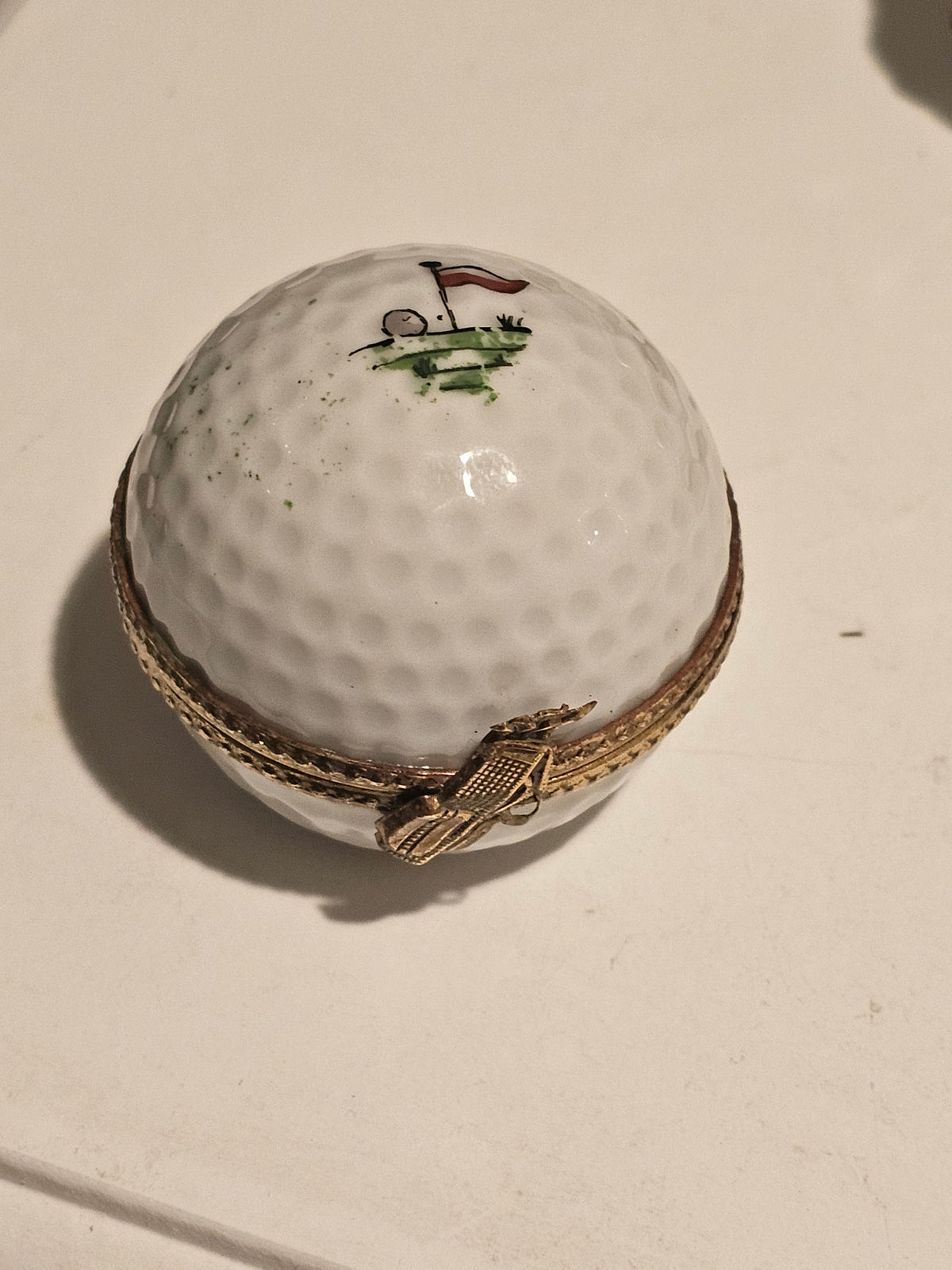 White Golf Ball with Hole Flag Inside, a hand-painted Limoges porcelain gift
