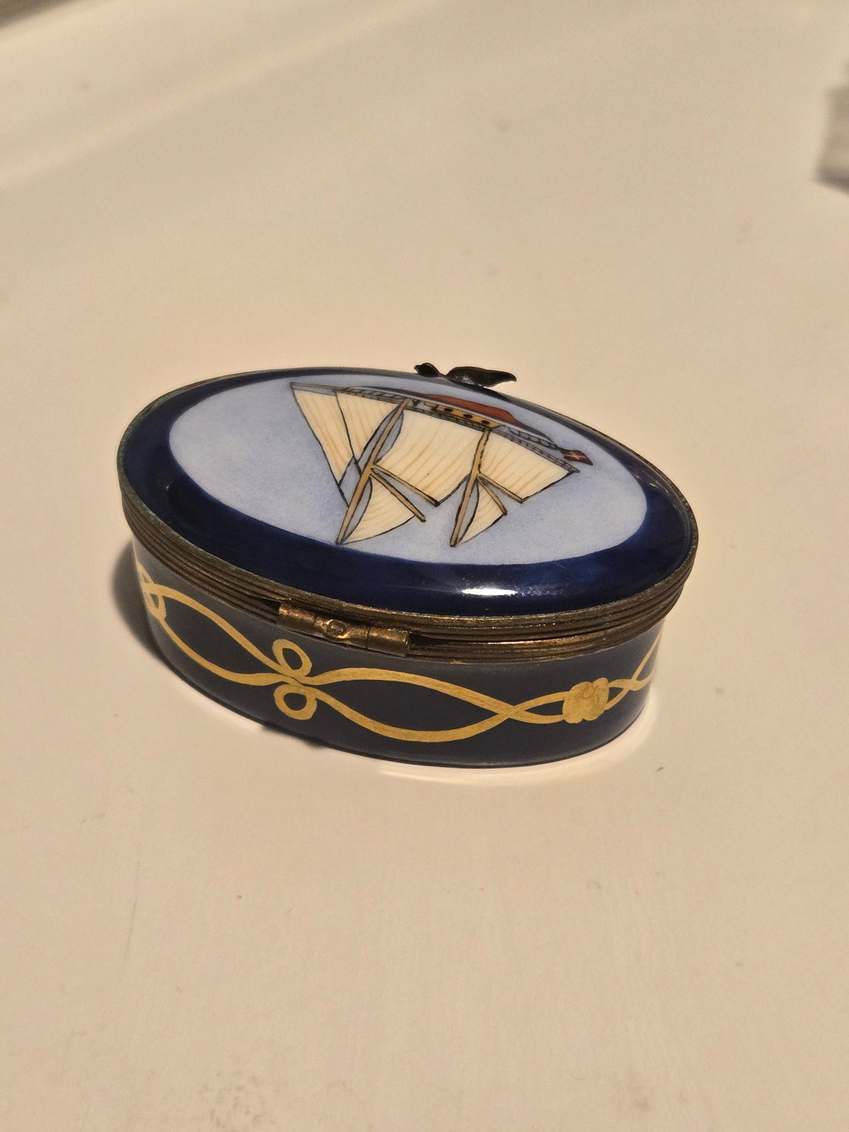 Sailboat on Oval Limoges Box Nautical, view 6
