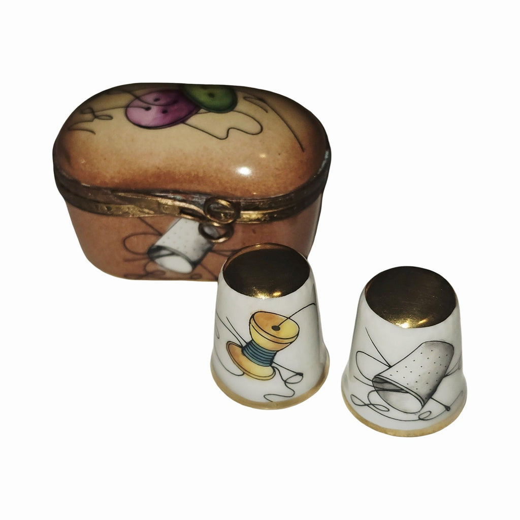 Sewing Box w Thimbles, a hand-painted Limoges porcelain gift