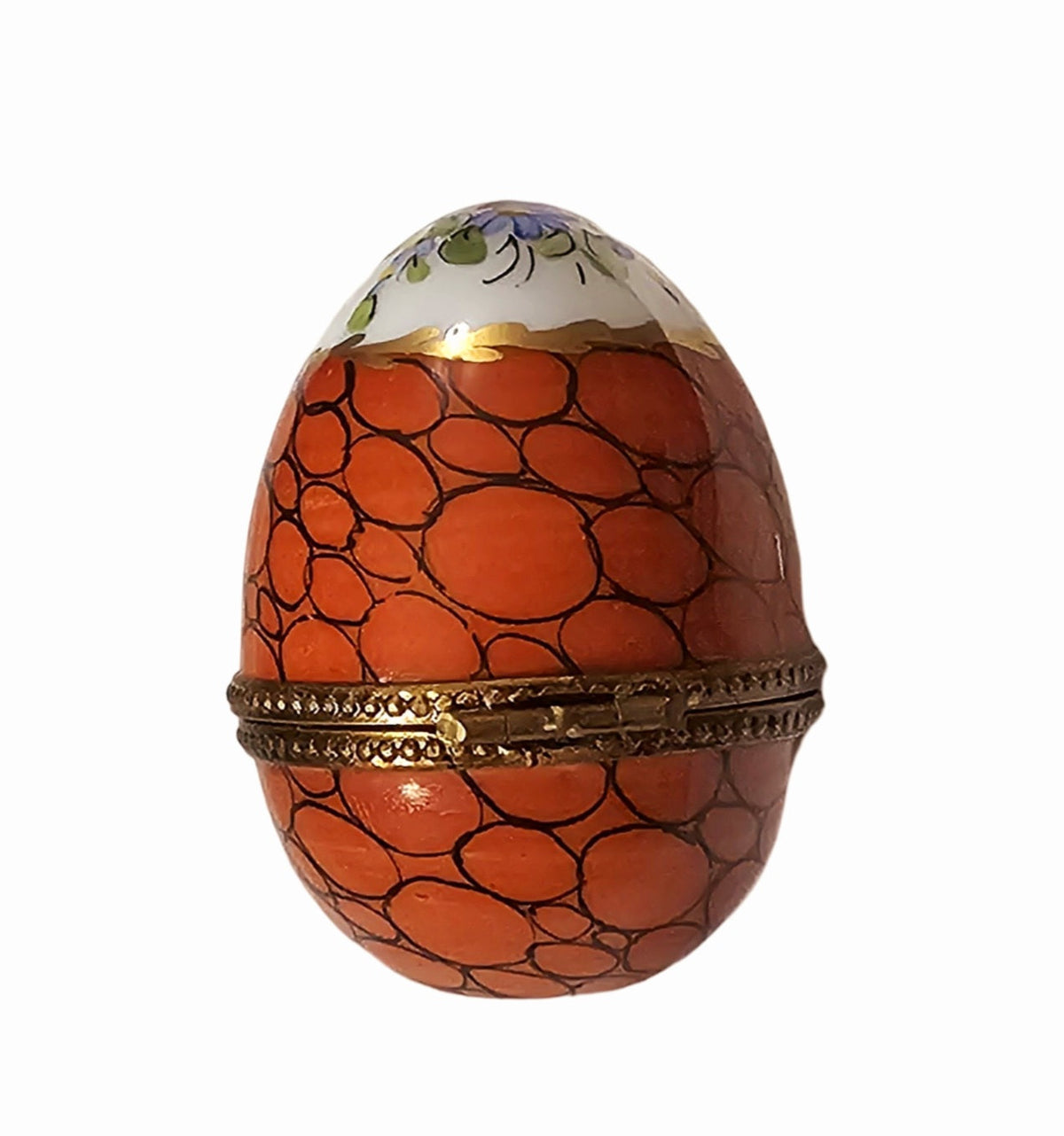 Red Orange Egg with Flowers Porcelain Art Object, view 3