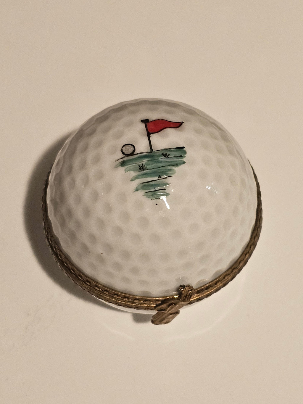 Golf Ball w Hole Flag Painting Inside, a hand-painted Limoges porcelain gift
