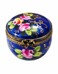 Cobalt Blue Round with Roses Limoges Box, a hand-painted Limoges porcelain gift