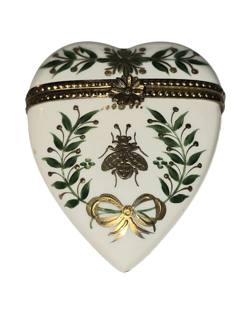Empire Porcelain Heart Box Gold Bee Wreath, a hand-painted Limoges porcelain gift