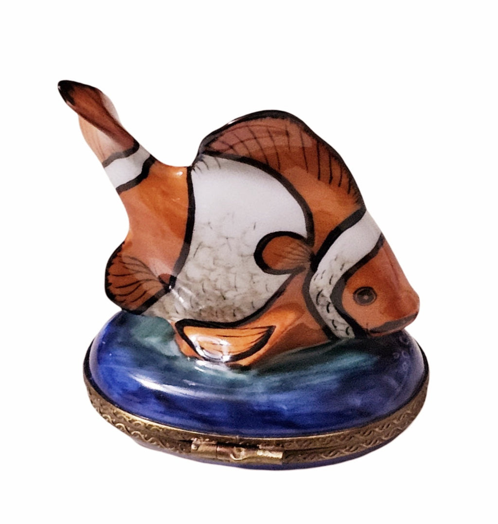 Orange Fish White Stripes Limoges Box, view 3