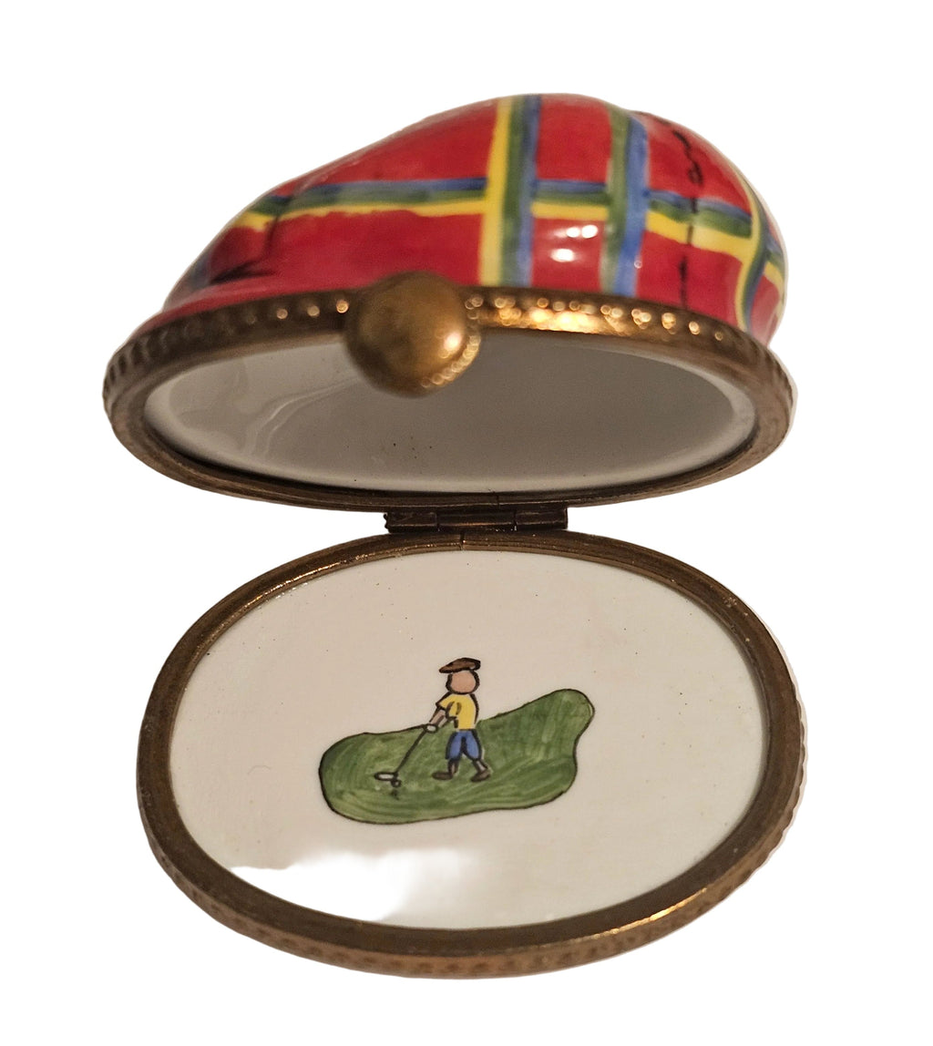 A thoughtful gift for Francophiles: the Red Plaid Golf Hat Limoges box